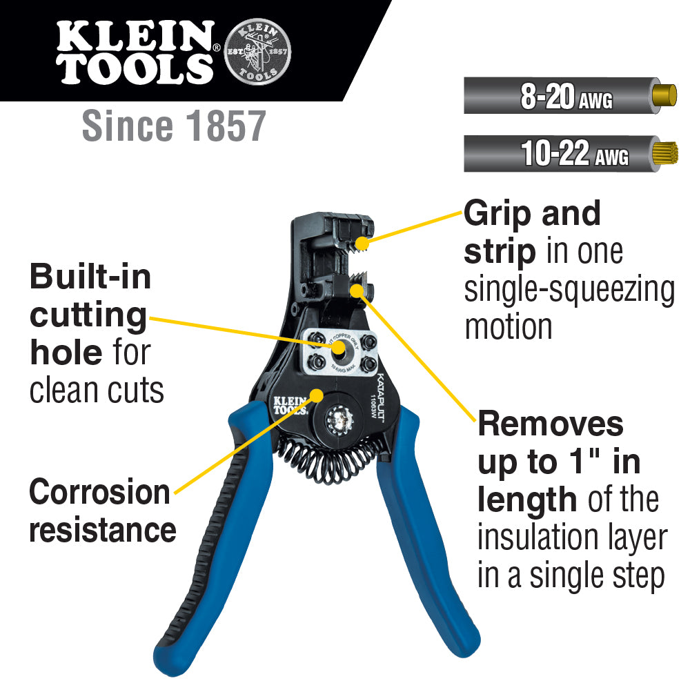 Klein Tools Katapult® Wire Stripper and Cutter for Solid and Stranded Wire