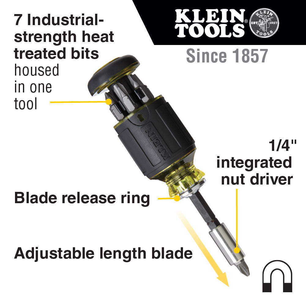 Klein Tools 8-in-1 Multi-Bit Adjustable Length Stubby Screwdriver