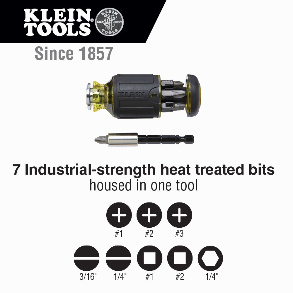 Klein Tools 8-in-1 Multi-Bit Adjustable Length Stubby Screwdriver