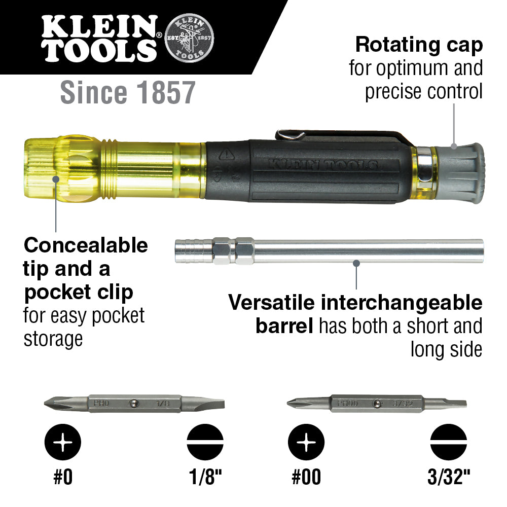 Klein Tools Multi-Bit Electronics Pocket Screwdriver, 4-in-1, Ph, Sl Bits