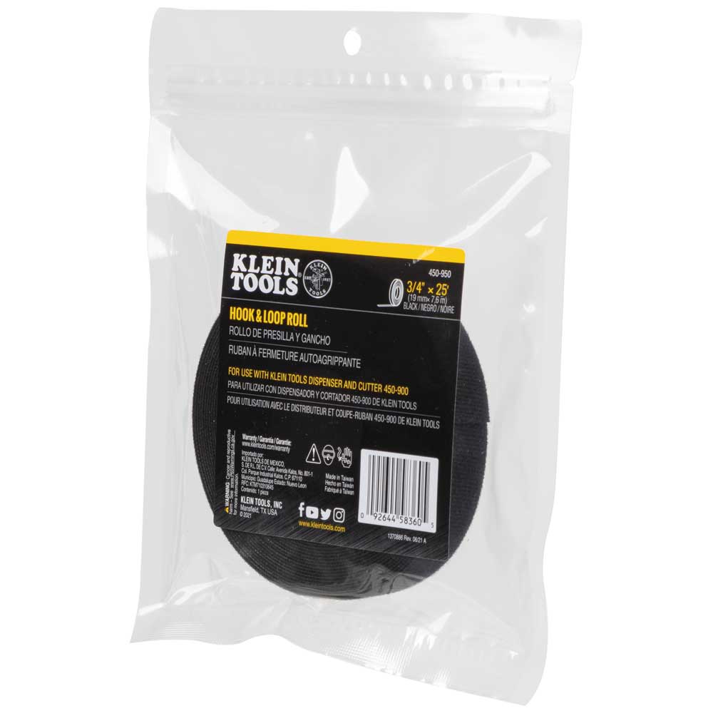 Klein Tools Hook and Loop Tape, 3/4-Inch, 25-Foot, Black, Custom Length Cable Ties
