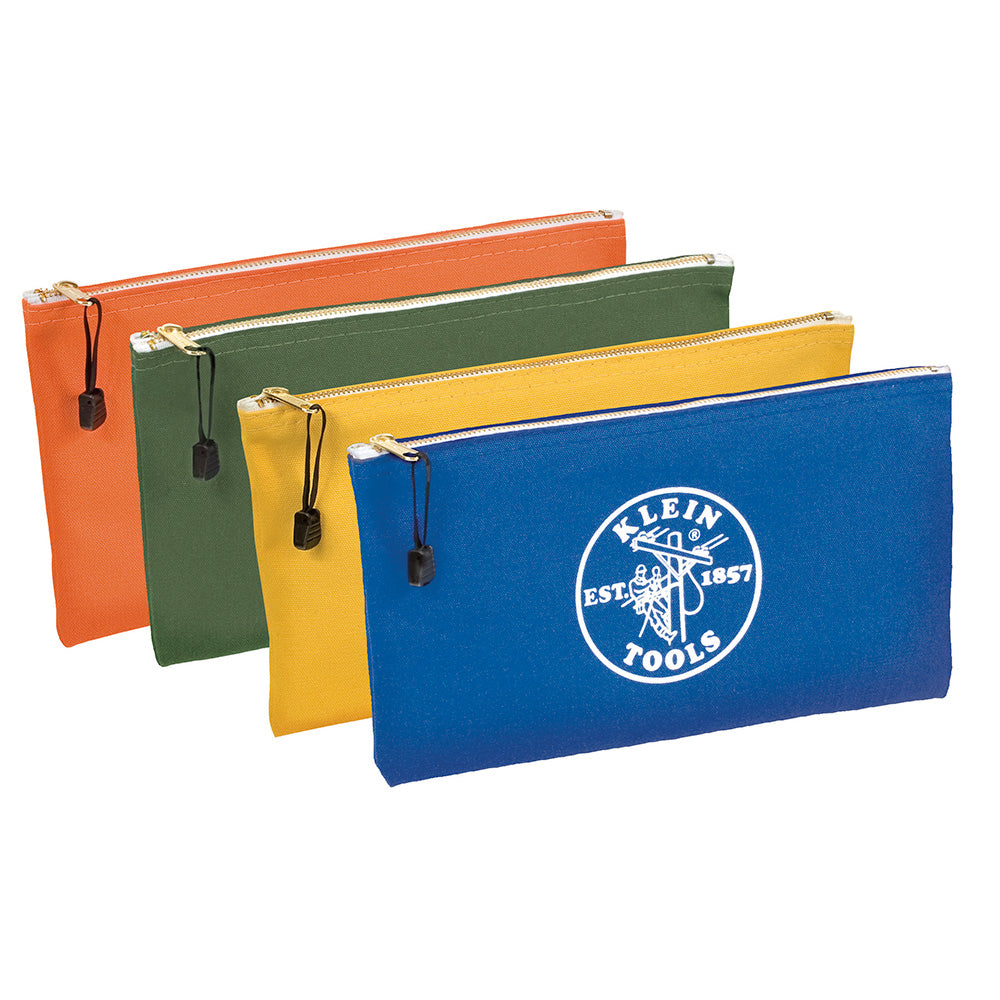 Klein Tools Zipper Bags, Canvas Tool Pouches Olive/Orange/Blue/Yellow, 4-Pack