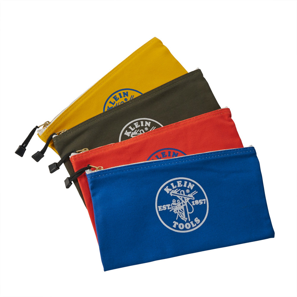Klein Tools Zipper Bags, Canvas Tool Pouches Olive/Orange/Blue/Yellow, 4-Pack