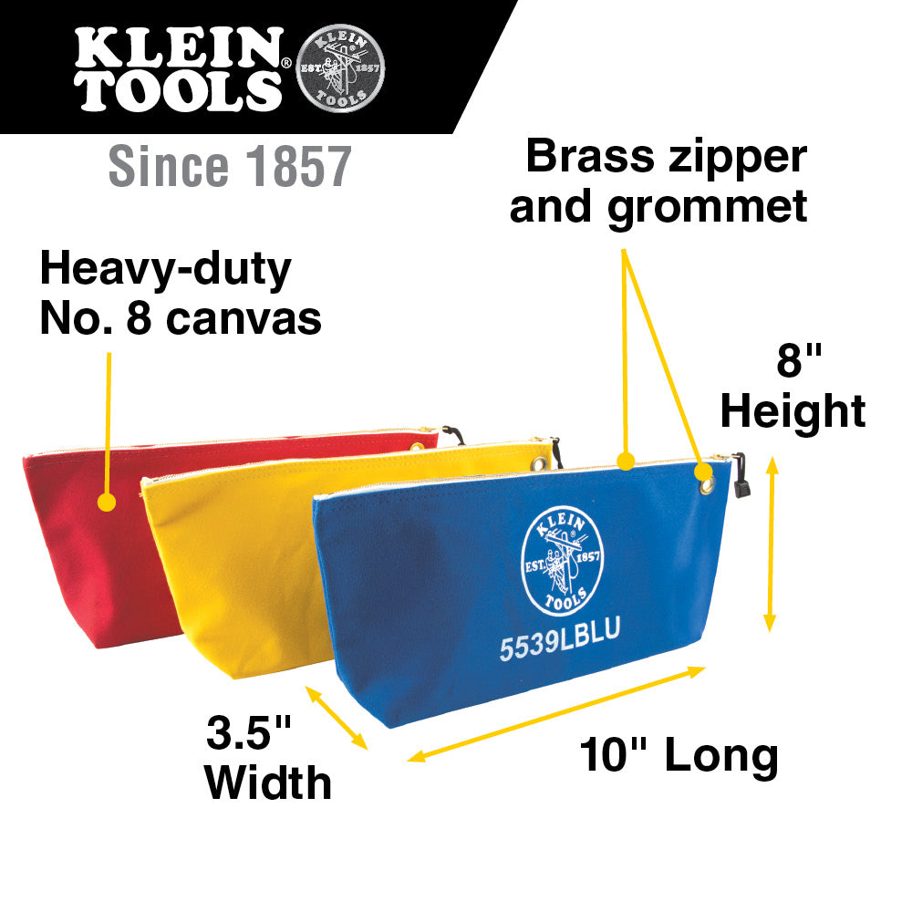 Klein Tools Zipper Bags, Assorted Canvas Tool Pouches, 3-Pack