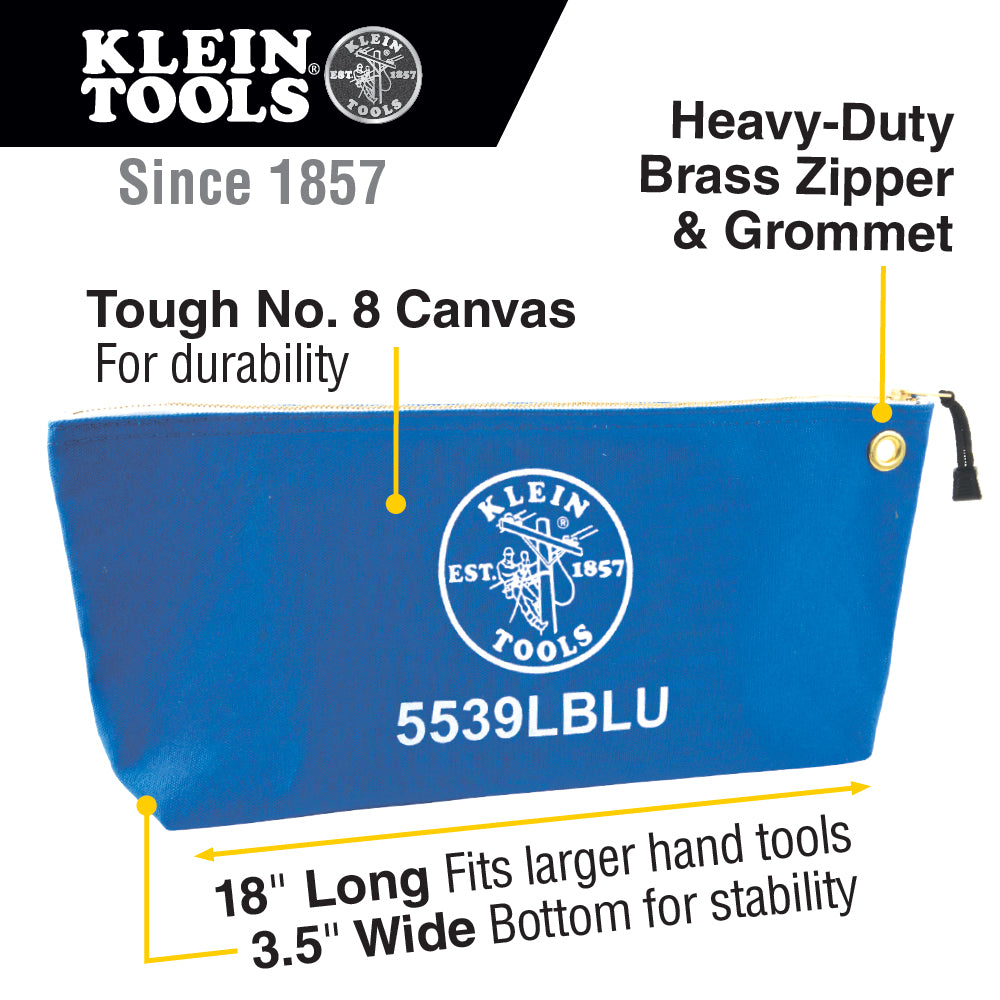 Klein Tools Zipper Bag, Large Canvas Tool Pouch, 18-Inch, Blue
