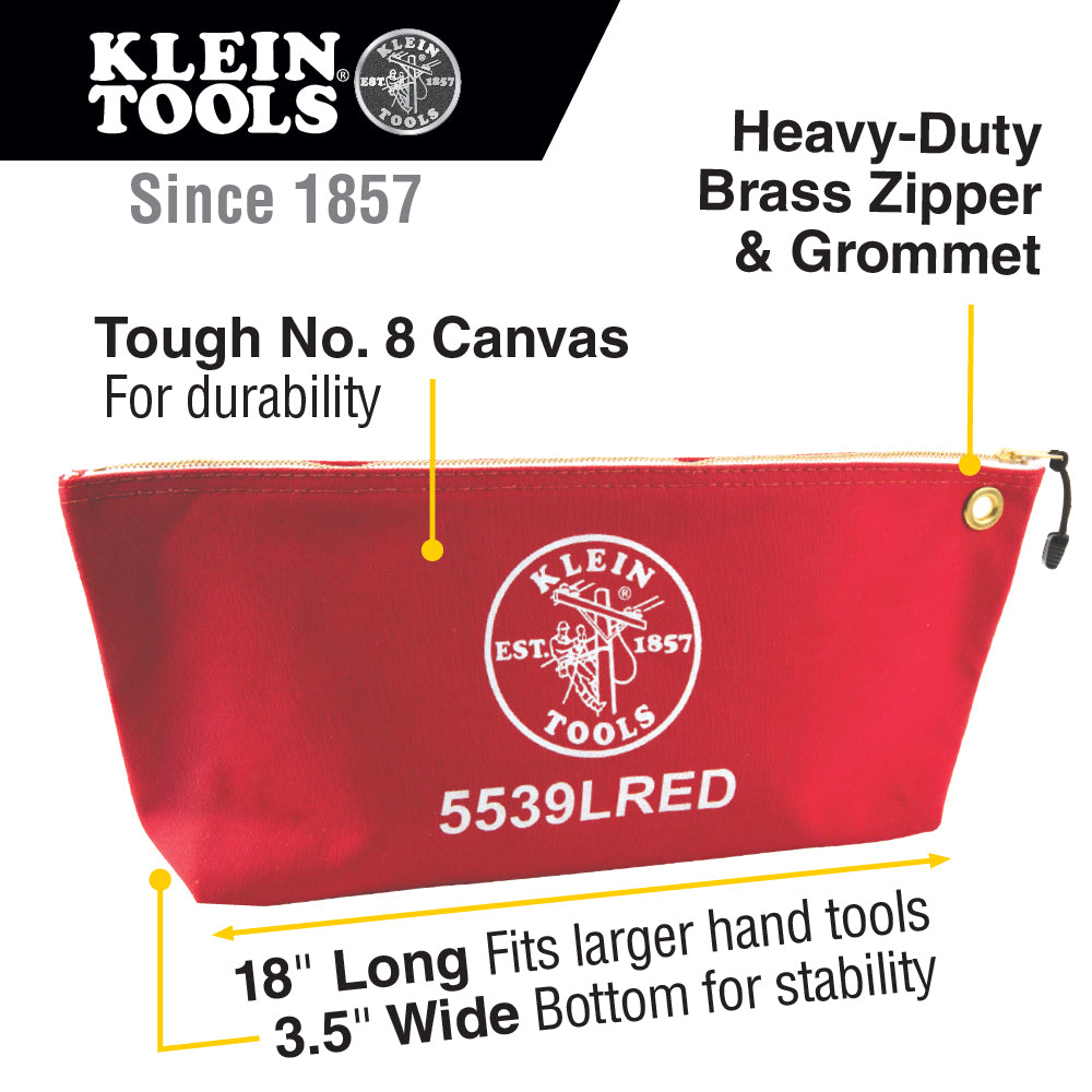 Klein Tools Zipper Bag, Large Canvas Tool Pouch, 18-Inch, Red