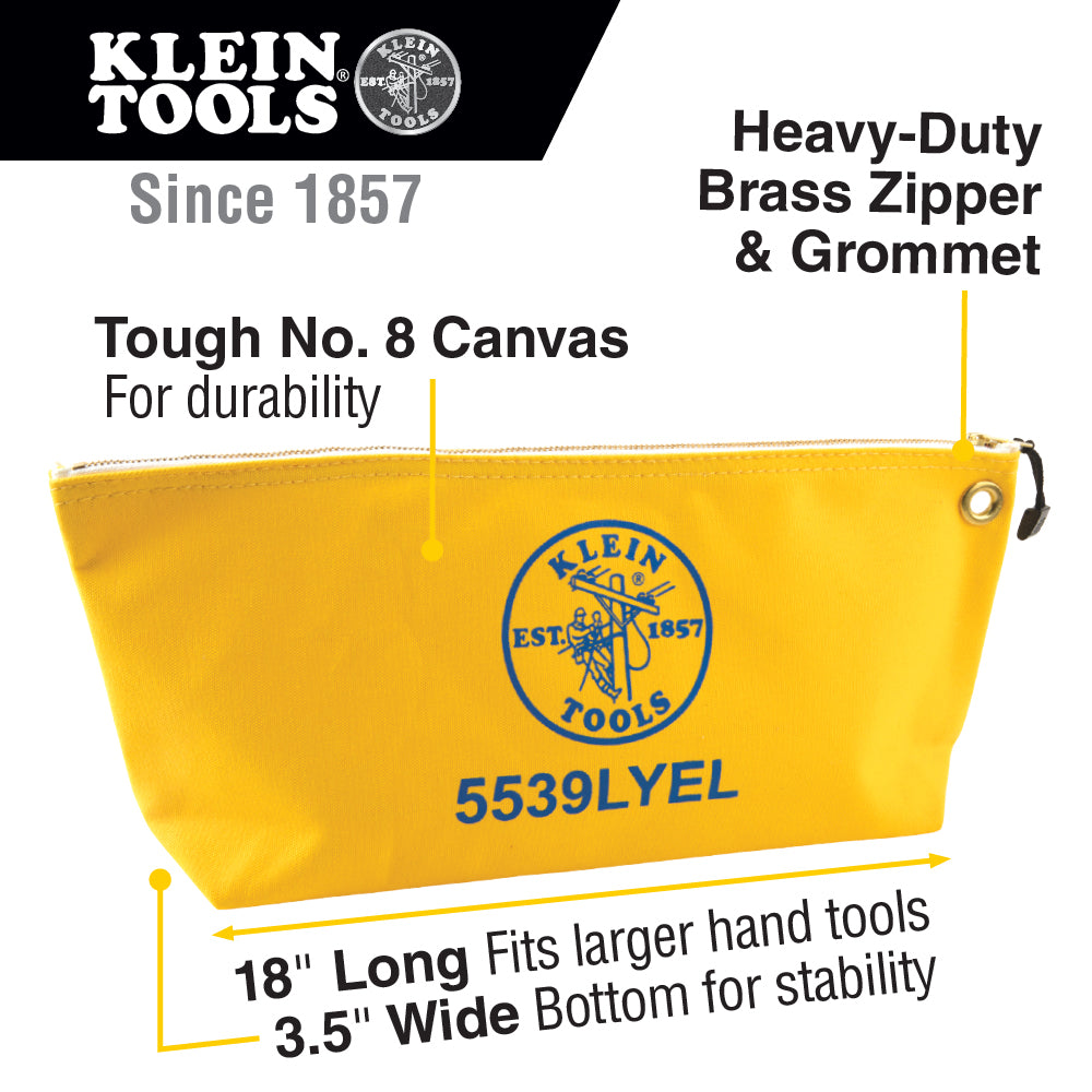 Klein Tools Zipper Bag, Large Canvas Tool Pouch, 18-Inch, Yellow