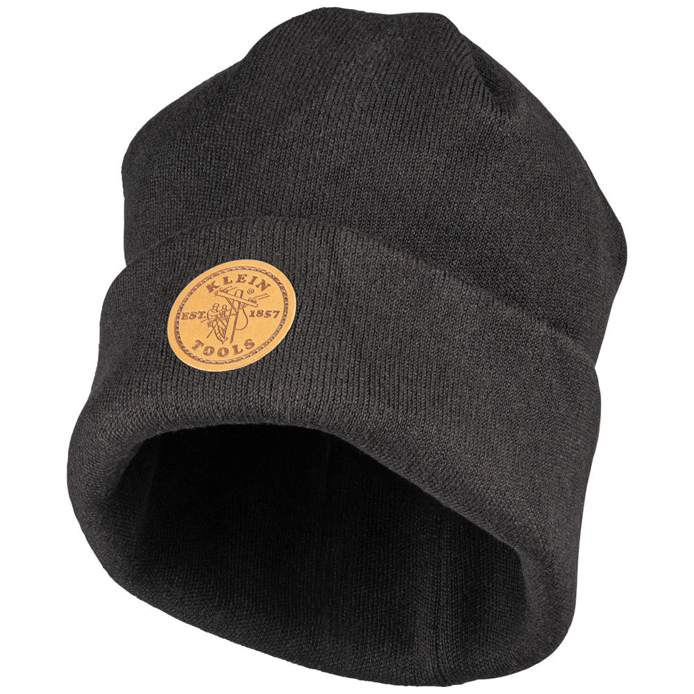 Klein Tools Heavy Knit Hat, Black, Leather Logo