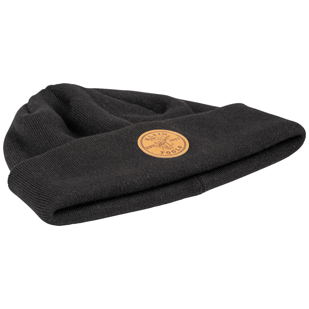 Klein Tools Heavy Knit Hat, Black, Leather Logo