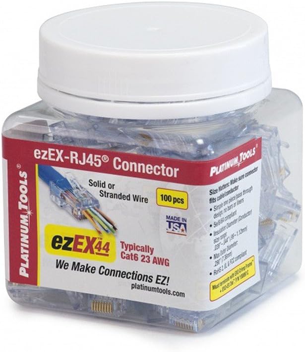 Platinum EZ-Ex RJ45 Cat6 Connector With Hi/Lo Stagger Loading Bar Jar Of 100