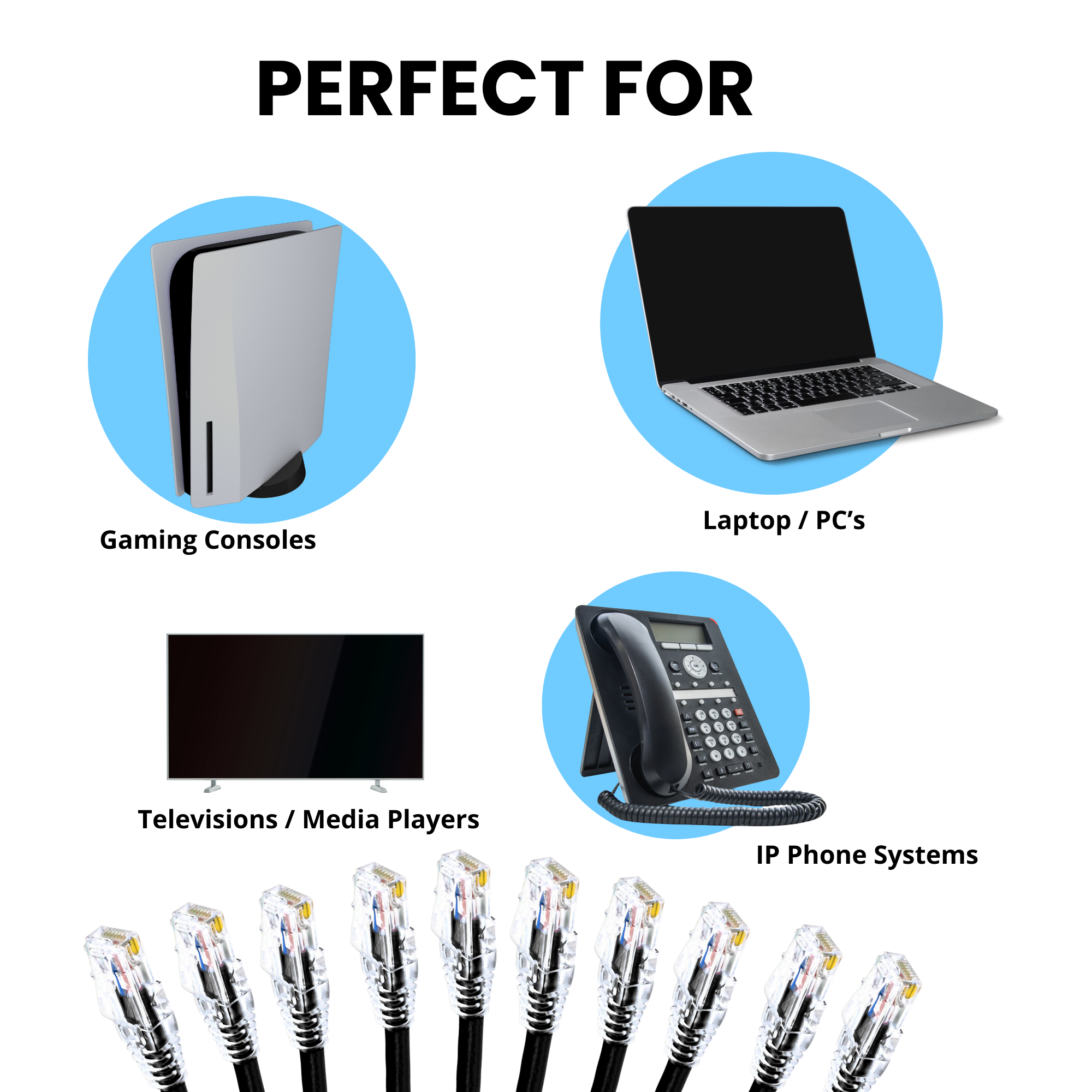 10-Pack Snagless Cat 6 Ethernet Cable - 10ft, Cat 6 Cable, Cat6 Cord, Ethernet Cord, Black