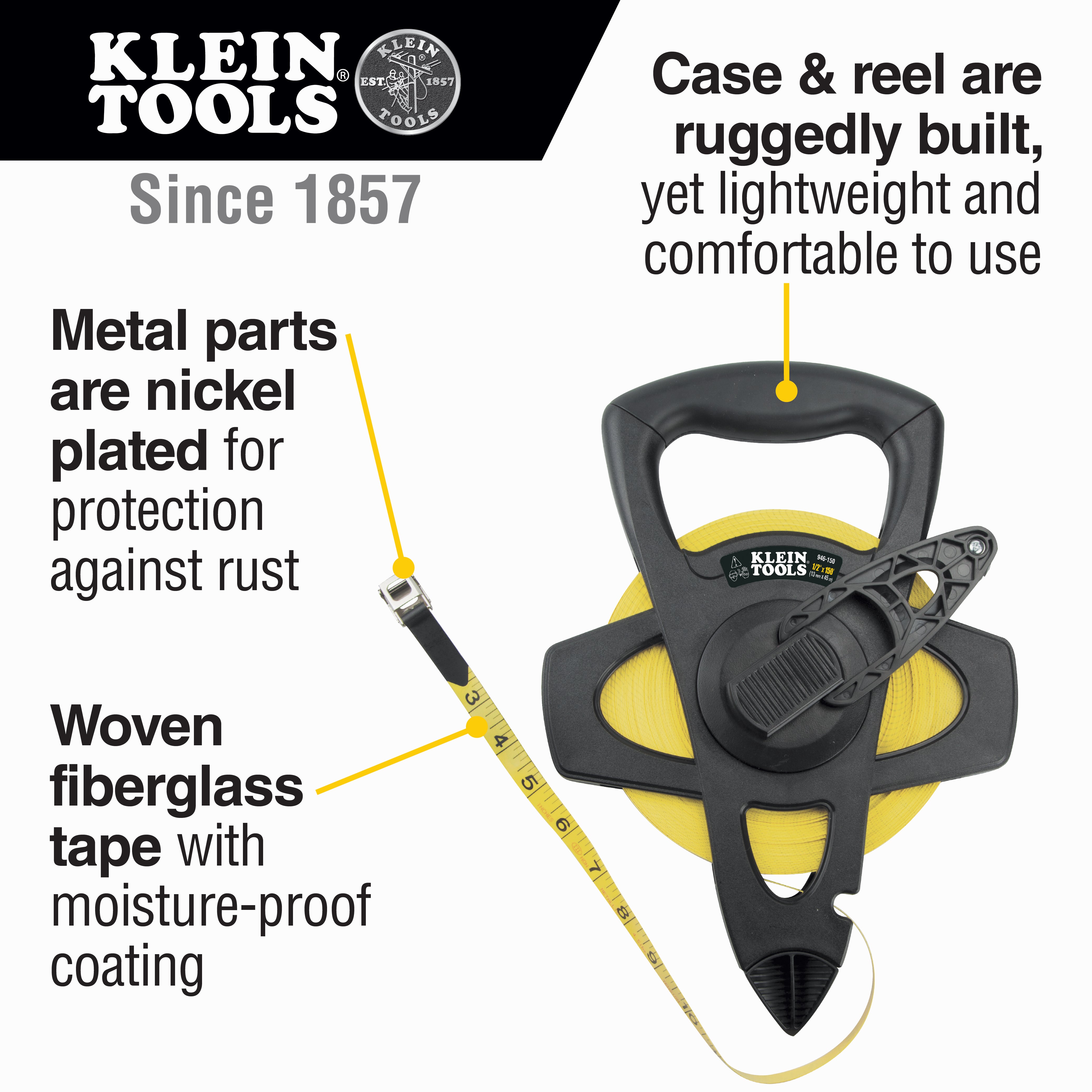 Klein Tools Woven Fiberglass Tape Open-Reel, 150-Foot