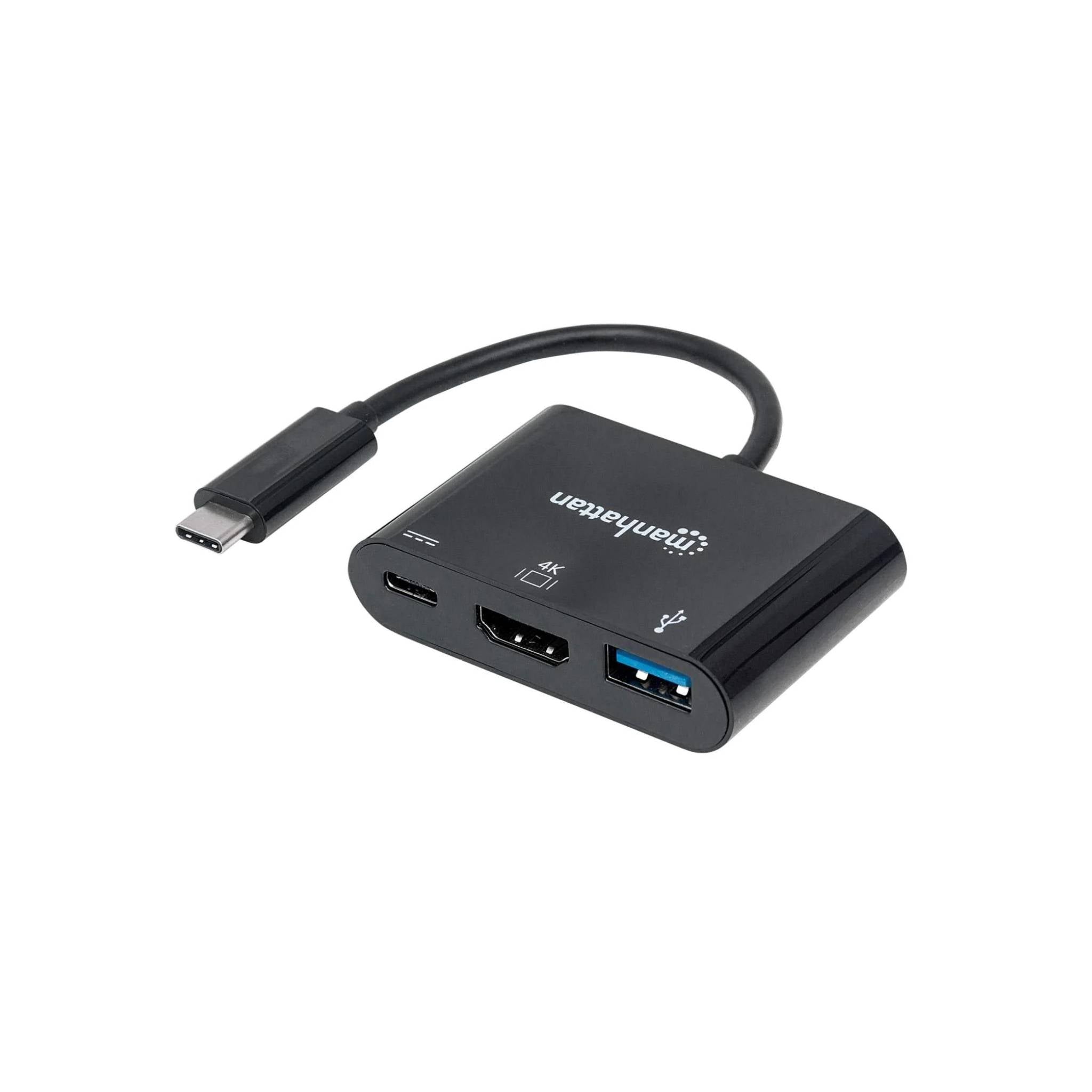 USB-C HDMI Docking Converter-USB 3.2 Type-C Male to HDMI, USB-A and USB-C Females, Multiport Converter, Black