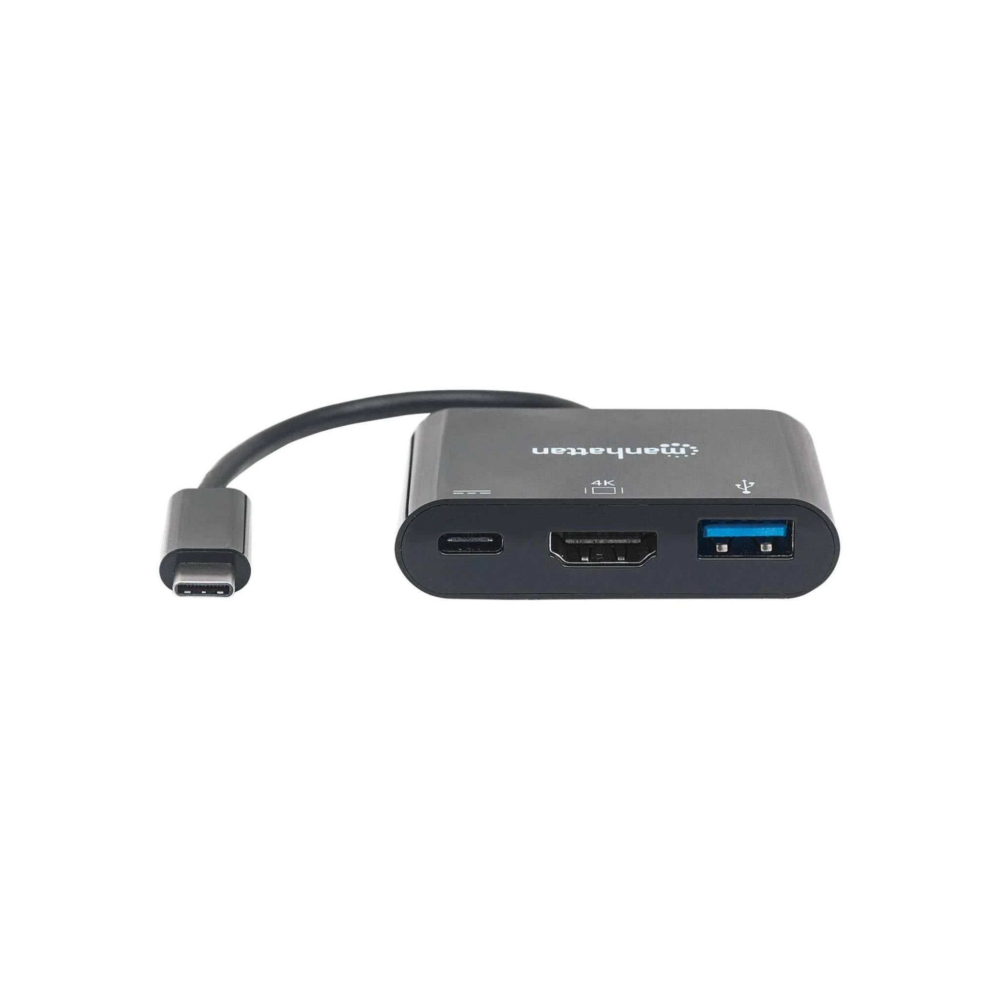 USB-C HDMI Docking Converter-USB 3.2 Type-C Male to HDMI, USB-A and USB-C Females, Multiport Converter, Black