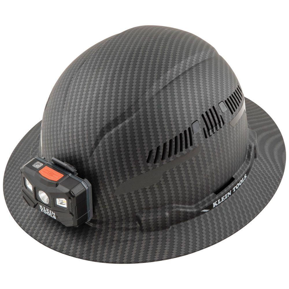 Klein Tools Hard Hat, Premium KARBN™ Pattern, Vented Full Brim, Class C, Lamp