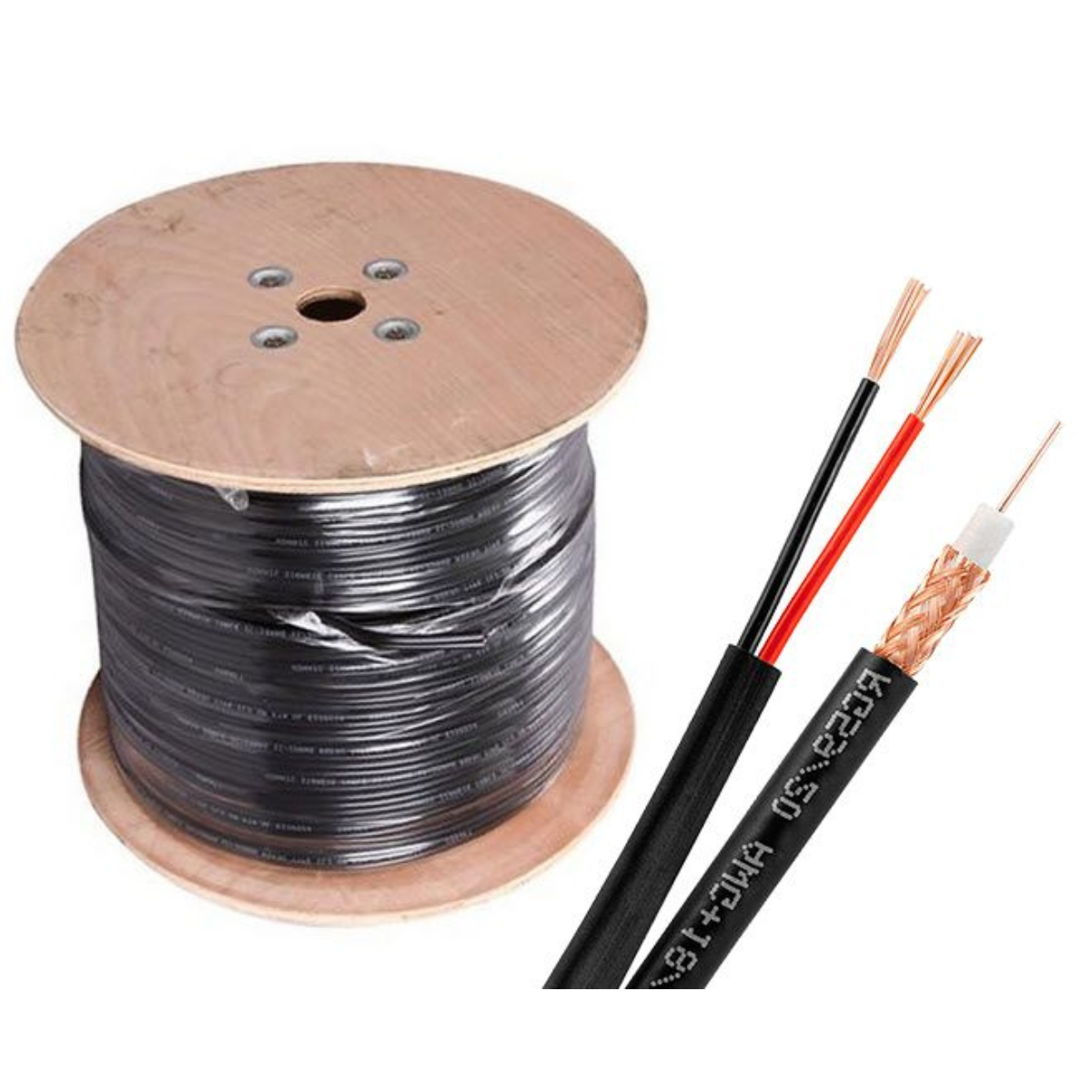 High-Quality 1000Ft Black RG59BC+18/2BC Siamese CMR Reel for CCTV Security Cameras