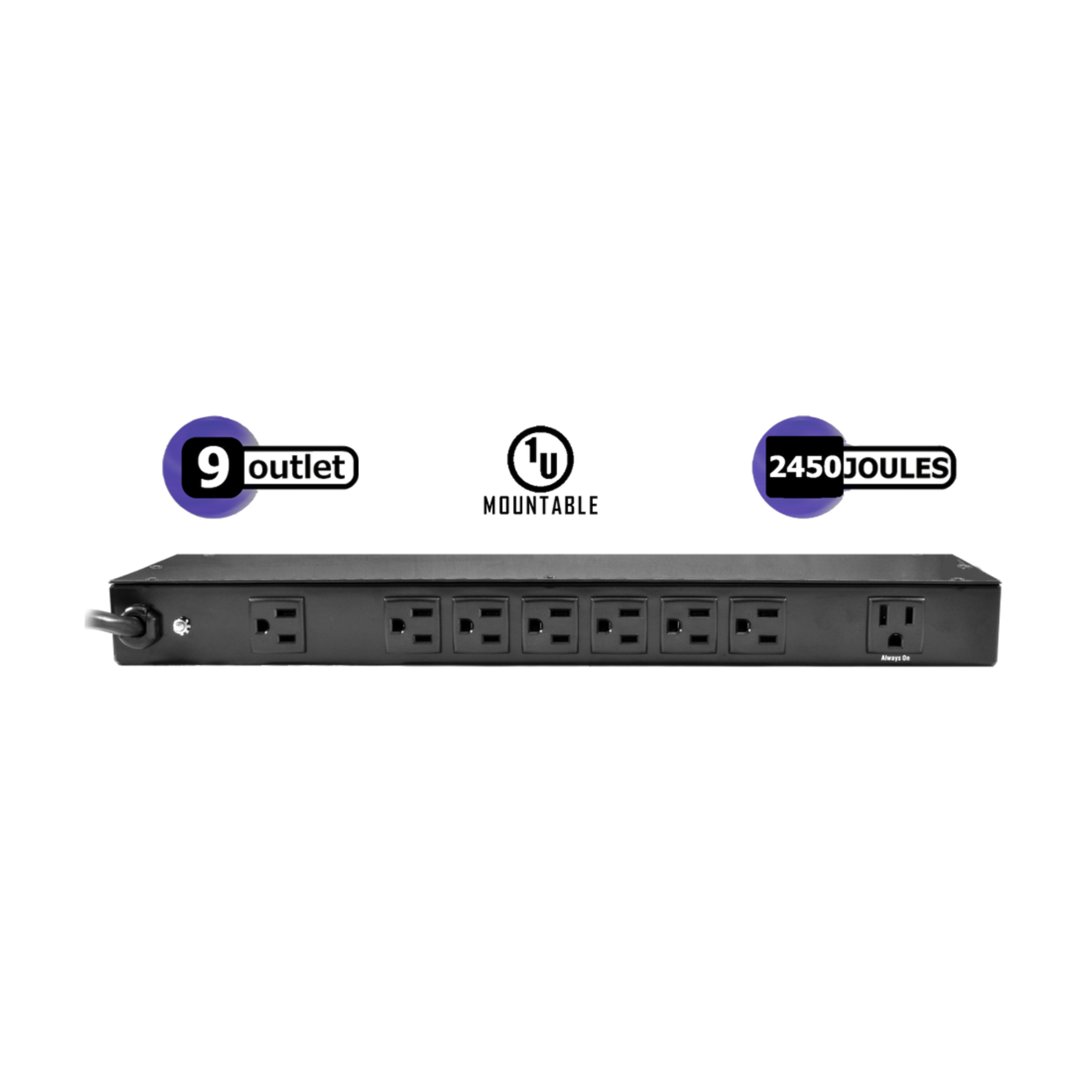 Weltron 9-Outlet Rack Mount Power Strip with Surge Protection; 15FT Cord