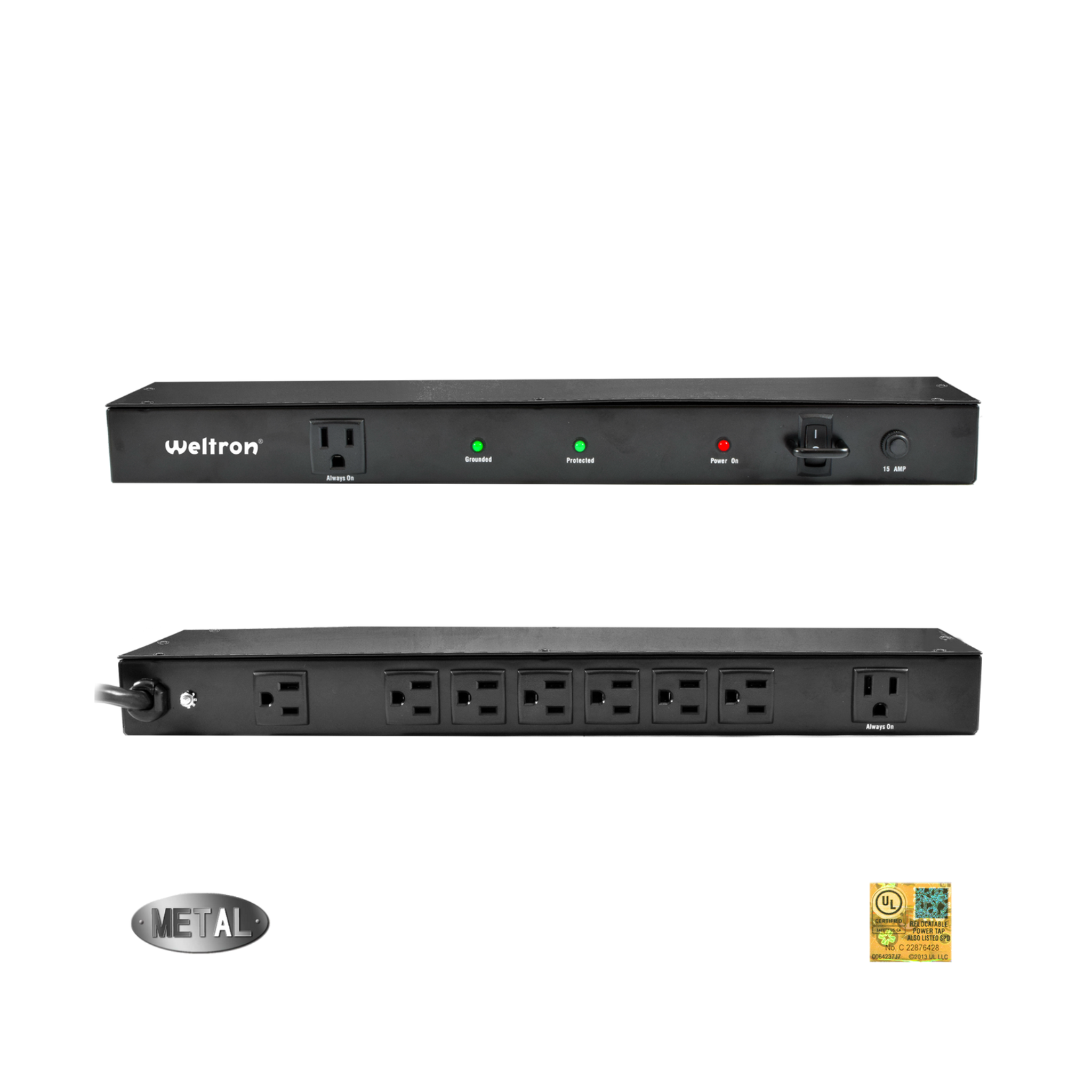 Weltron 9-Outlet Rack Mount Power Strip with Surge Protection; 15FT Cord