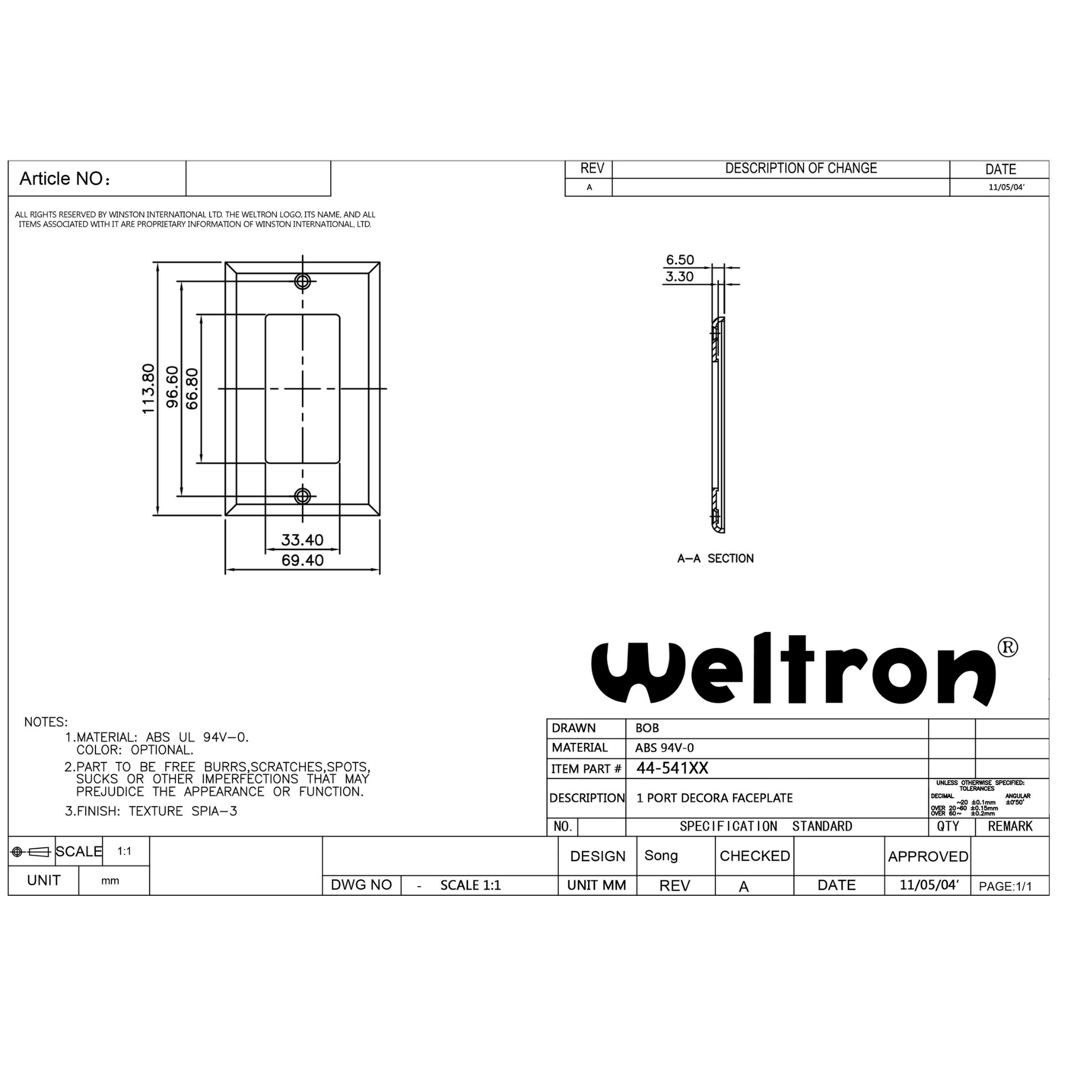 Weltron Decora Style Wall Plate