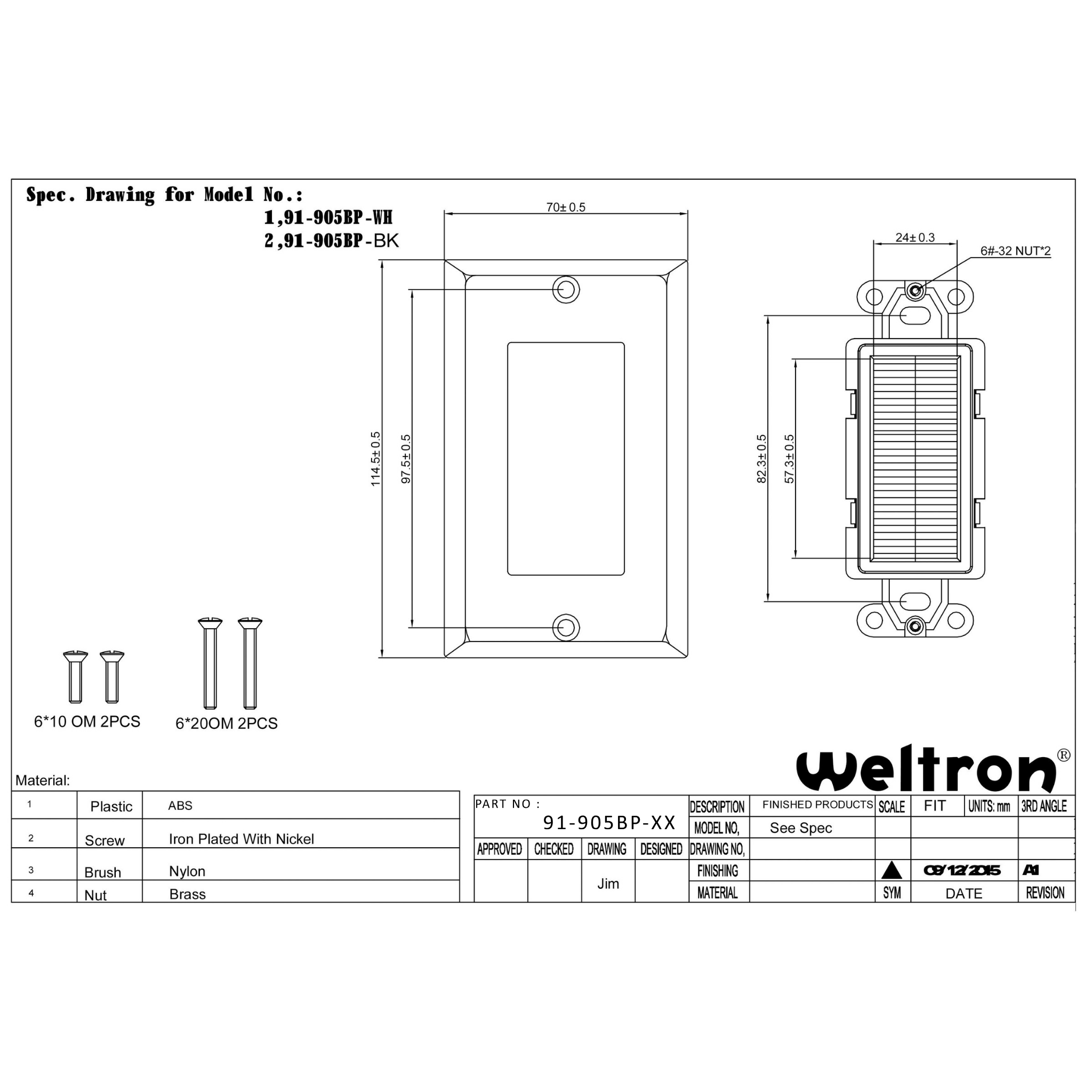 Weltron Single Gang Brush Plate