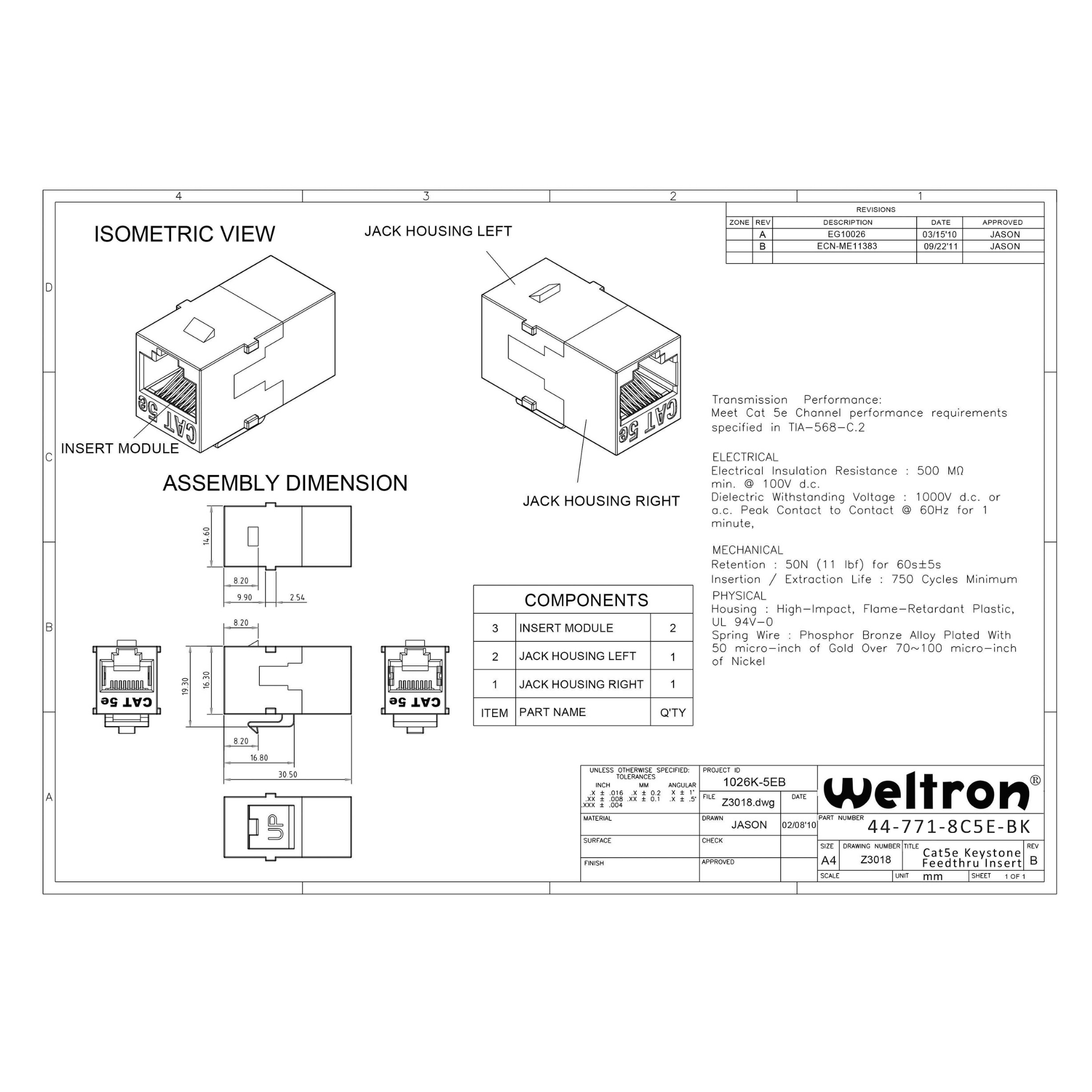 Weltron Category 5e Keystone Feed Thru Coupler