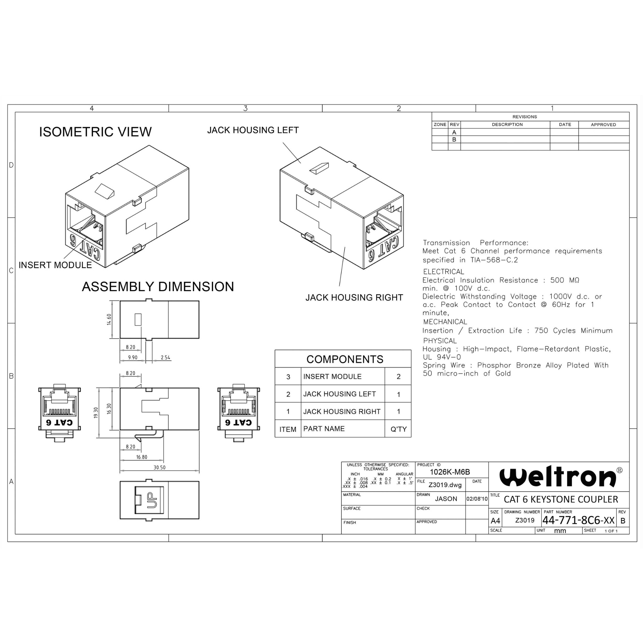 Weltron Category 6 Keystone Feed Thru Coupler