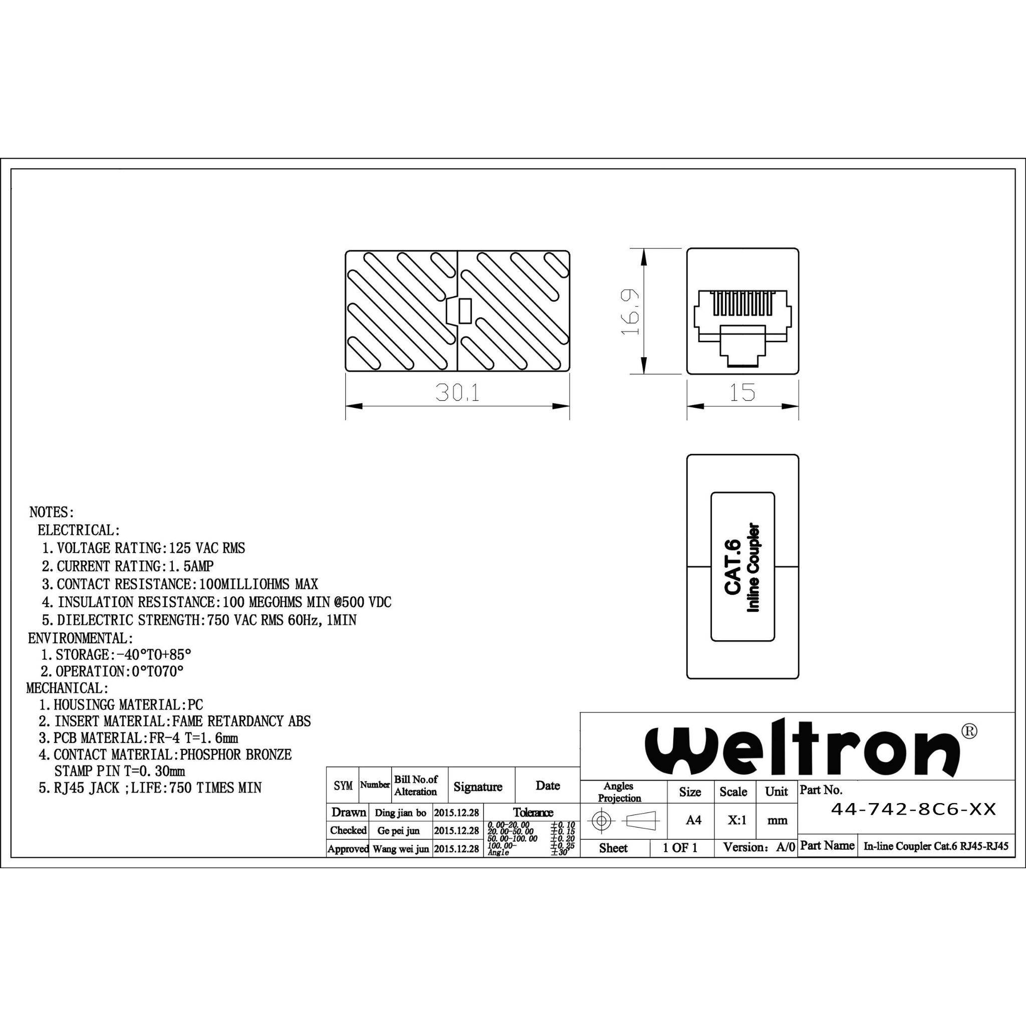 Weltron Cat6 Inline Coupler Black
