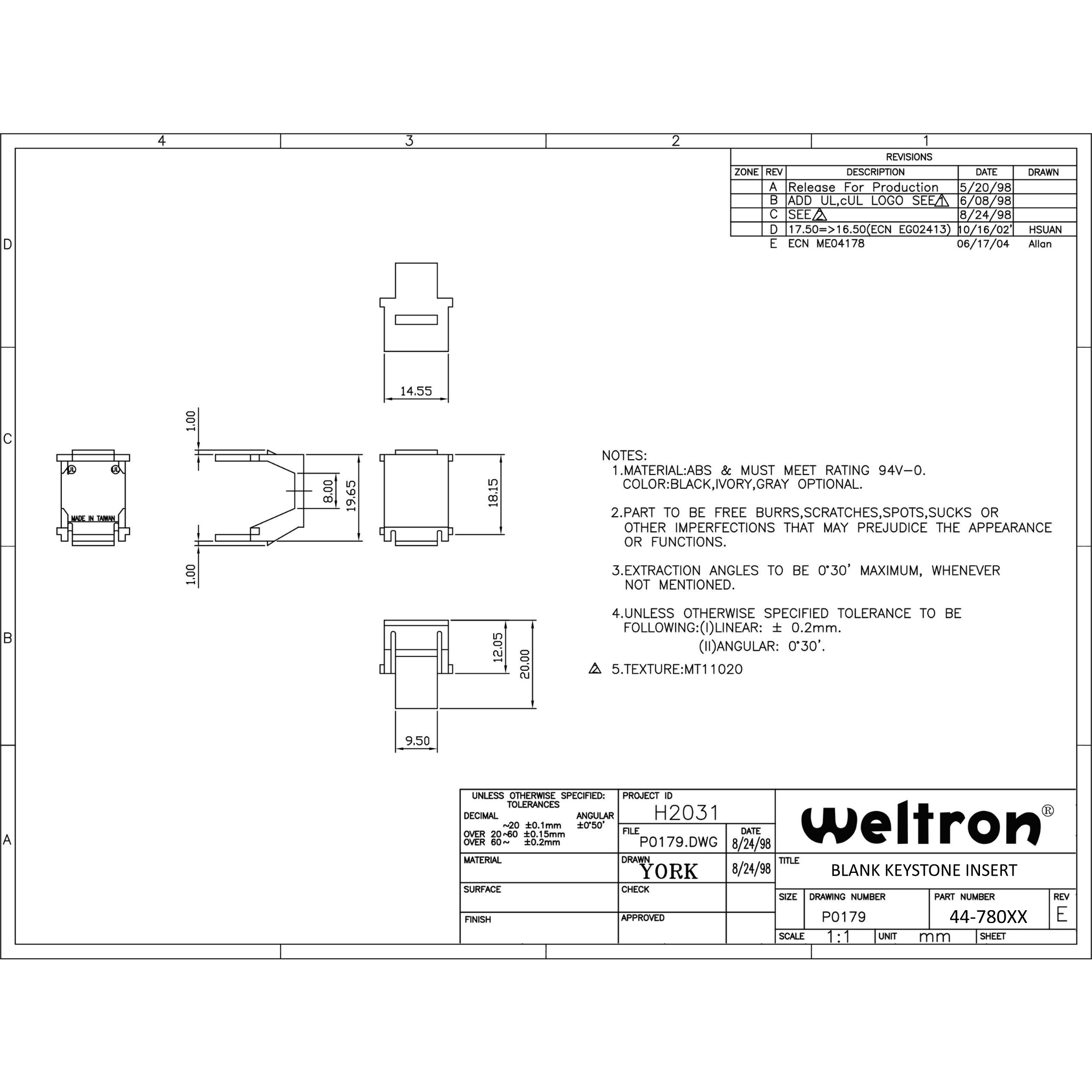 Weltron Blank Fill-In Keystone Insert
