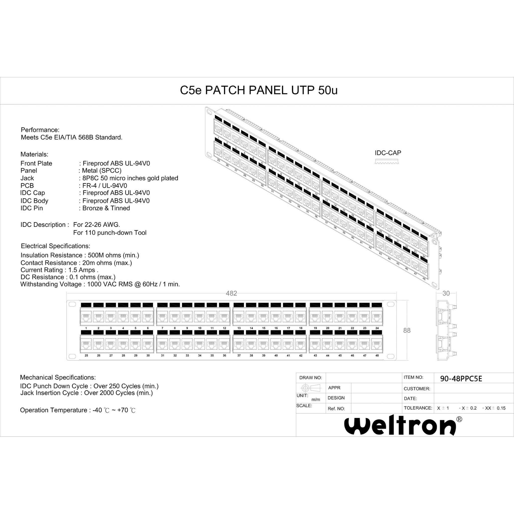 Weltron 48 Port 568 A/B 110 Type CAT5E