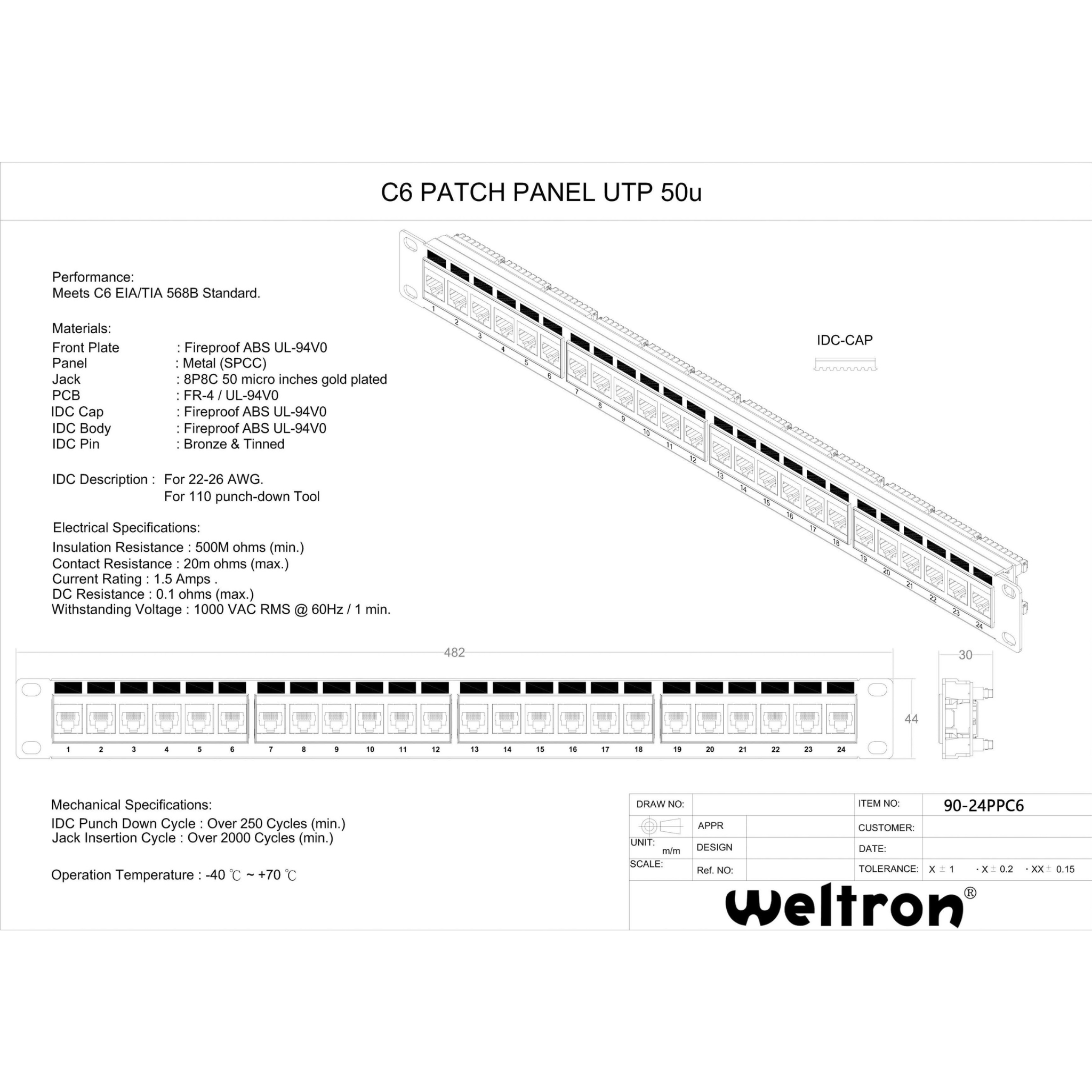Weltron 24 Port CAT6 Patch Panel