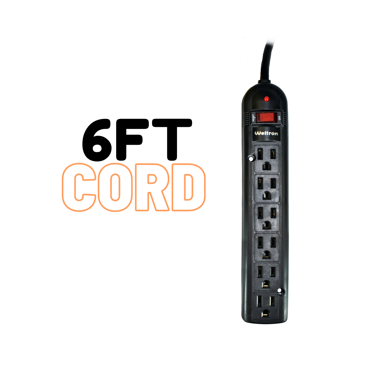 Weltron 6-Outlet Surge Protector Power Strip