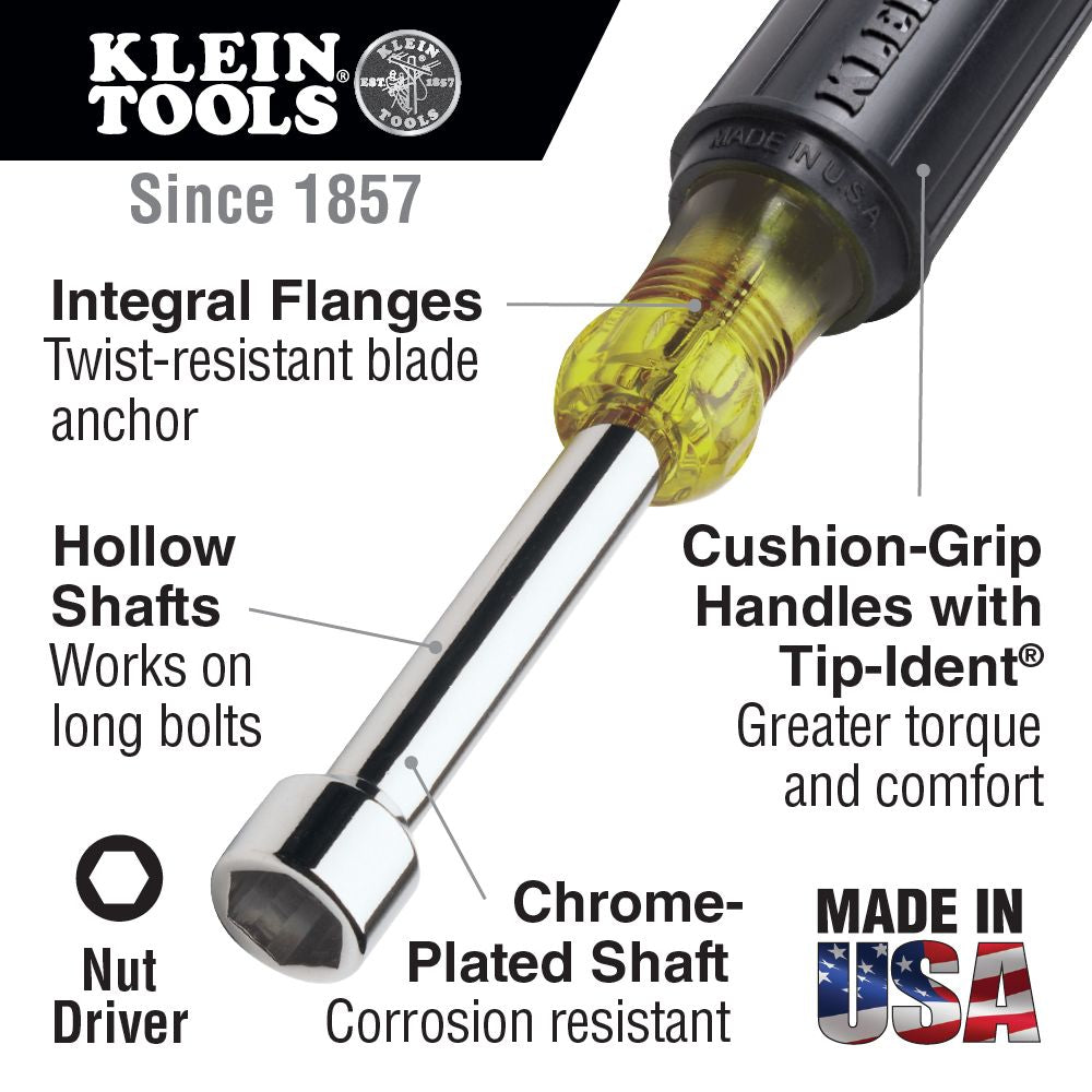 Klein Tools 7/16-Inch Nut Driver, 6-Inch Hollow Shaft