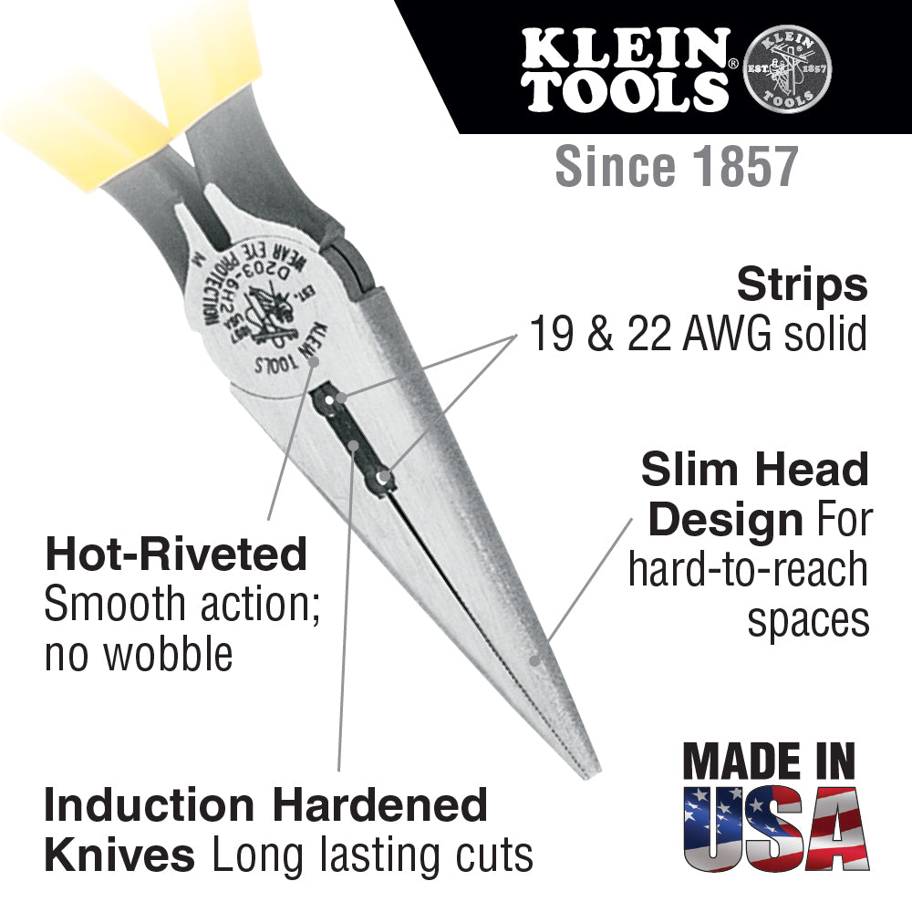 Klein Tools Pliers, Needle Nose Side-Cutters, Stripping, 6-Inch