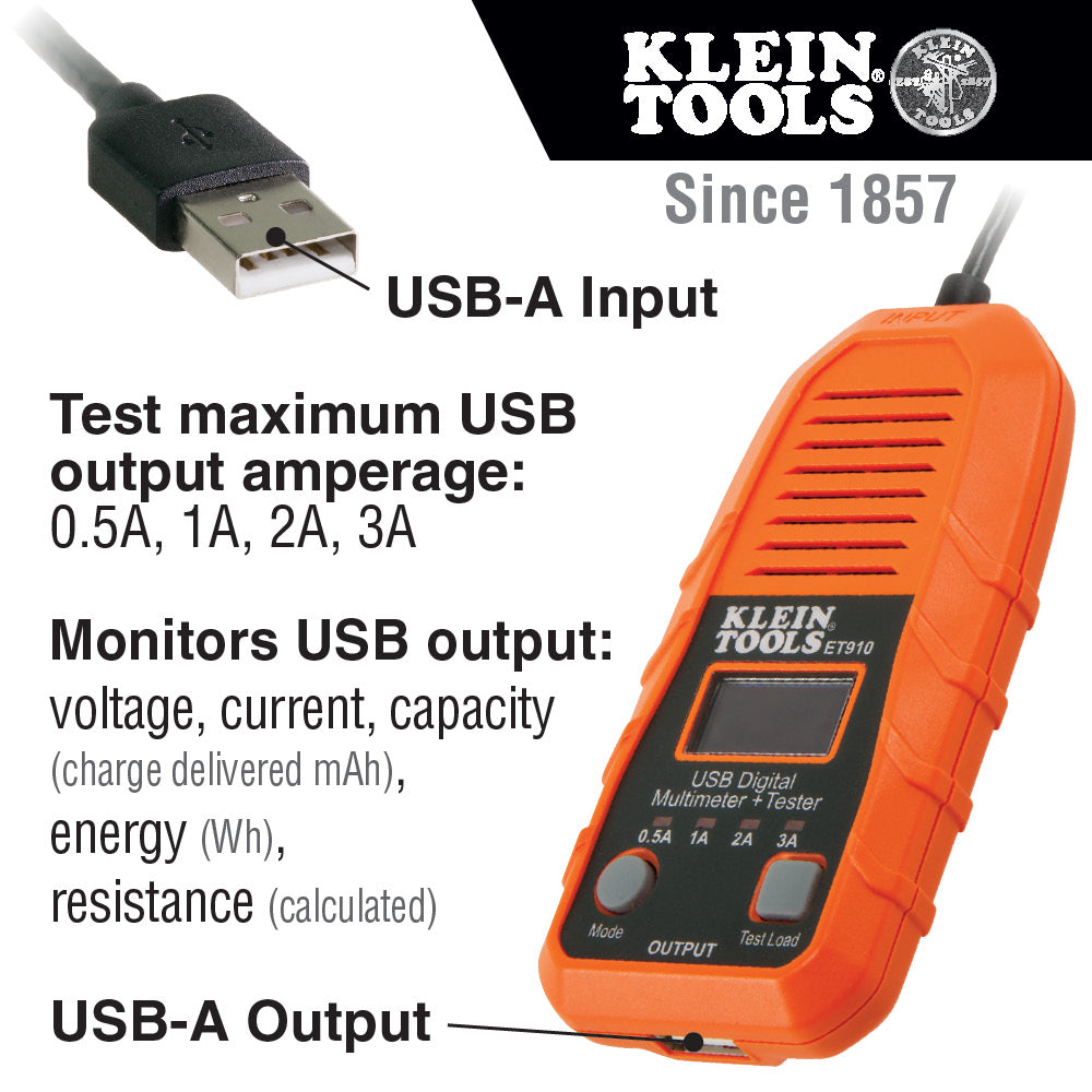 Klein Tools USB Digital Meter and Tester, USB-A (Type A)