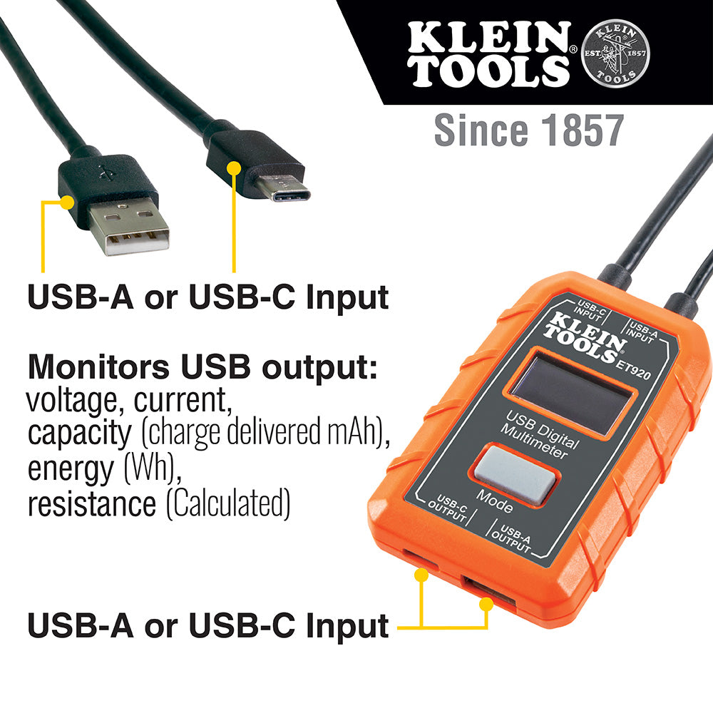 Klein Tools USB Digital Meter, USB-A and USB-C