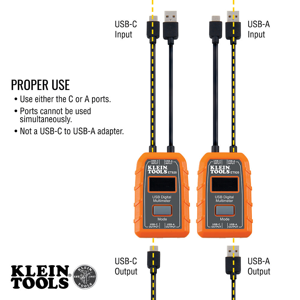 Klein Tools USB Digital Meter, USB-A and USB-C
