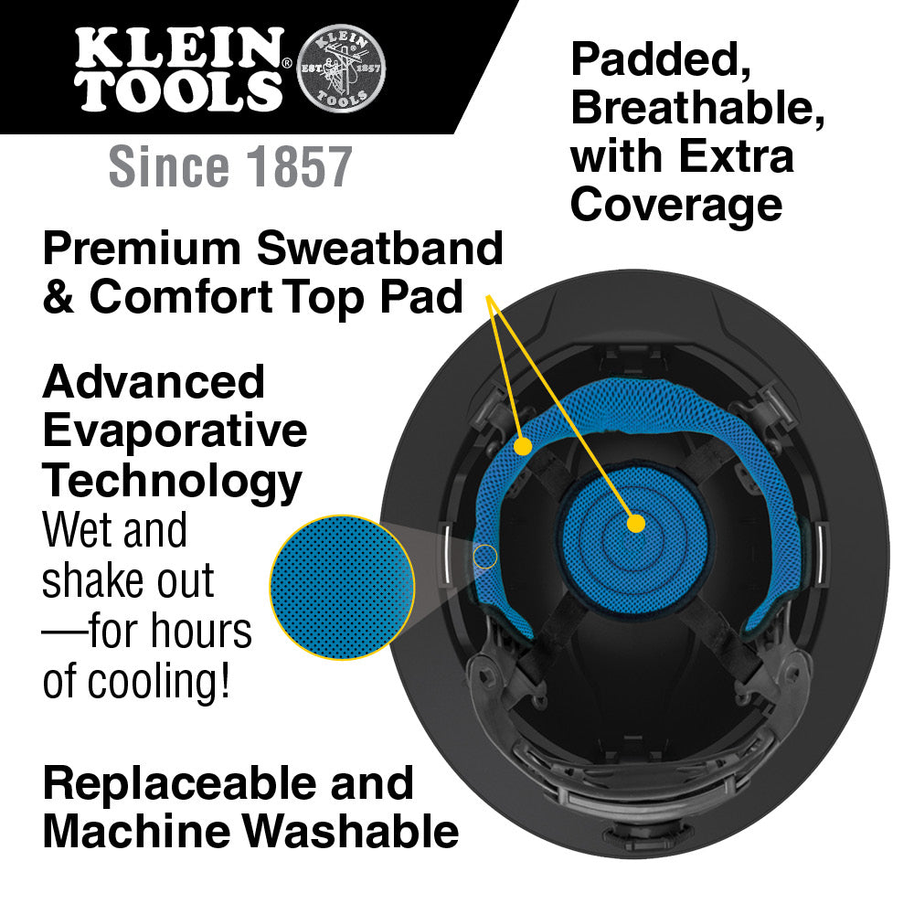 Klein Tools Hard Hat, Premium KARBN™ Pattern, Vented Full Brim, Class C, Lamp