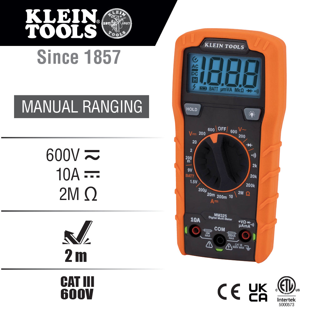 Klein Tools Digital Multimeter, Manual-Ranging, 600V
