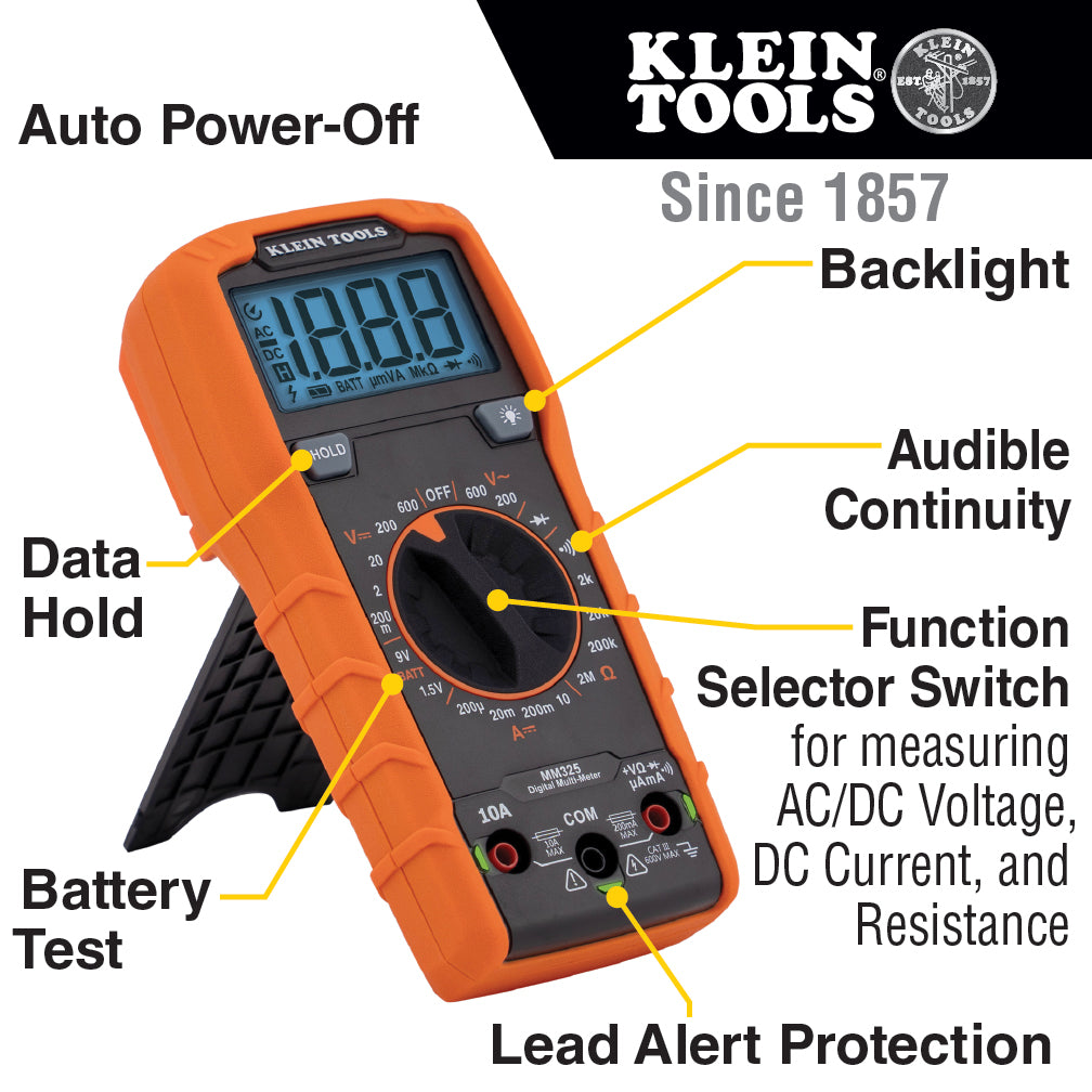 Klein Tools Digital Multimeter, Manual-Ranging, 600V