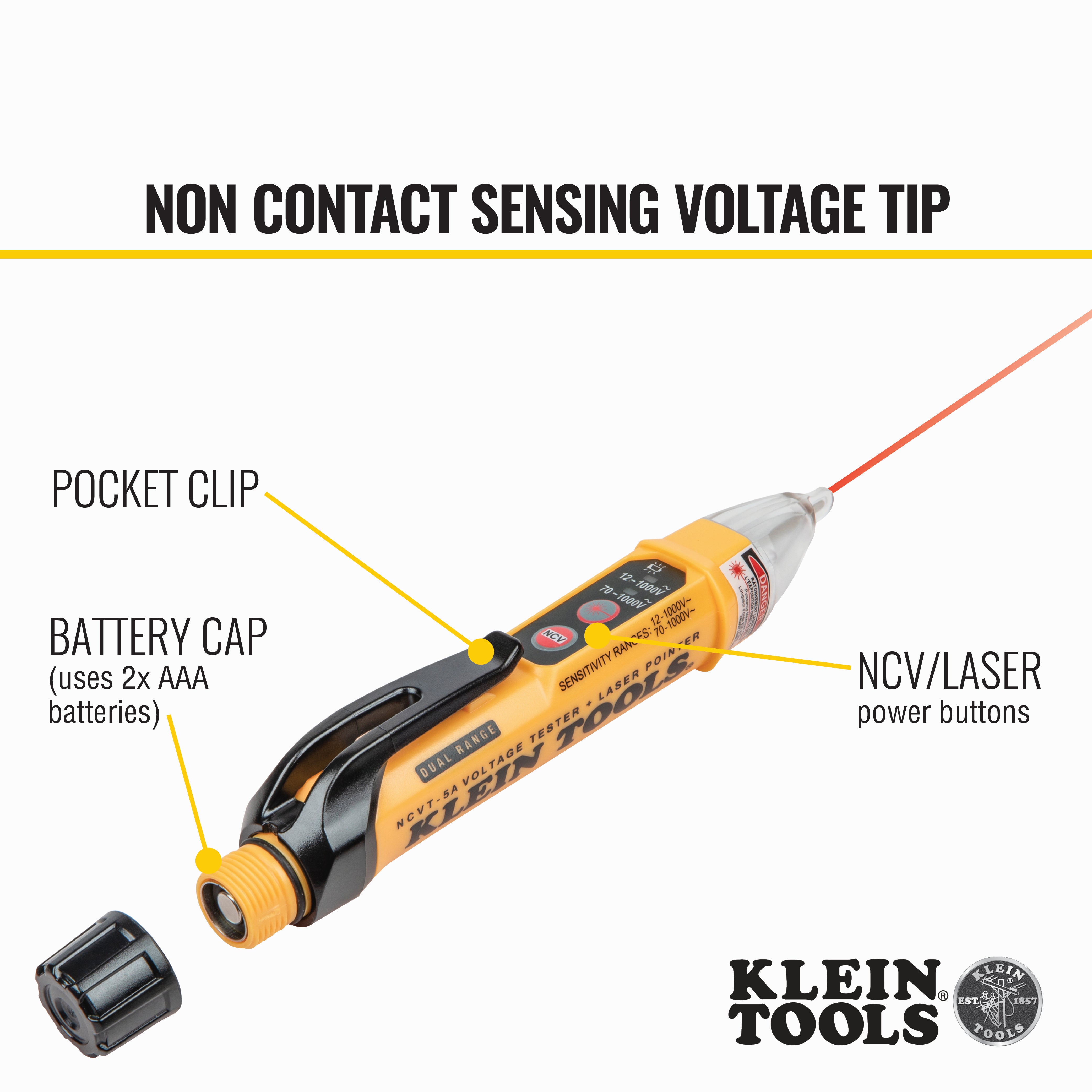 Klein Tools Non-Contact Voltage Tester Pen, Dual Range, with Laser Pointer
