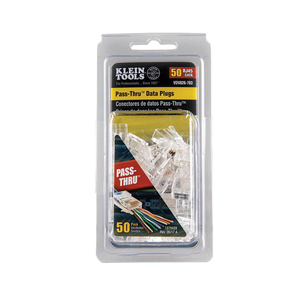 Klein Tools Pass-Thru Modular Data Plug, RJ45-CAT6, 50-Pack