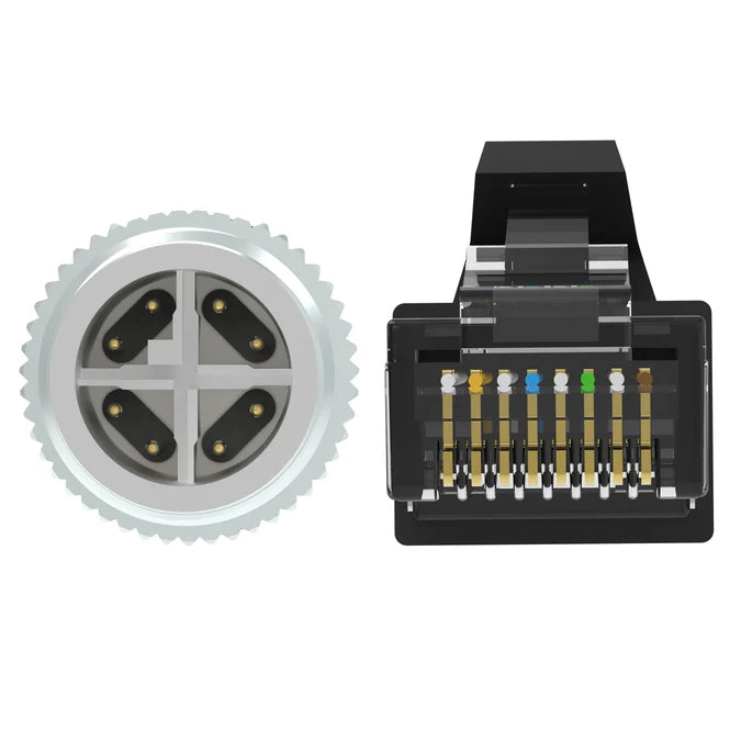 M12 X-Coded Male Straight to RJ45 Male Straight | PUR Jacket