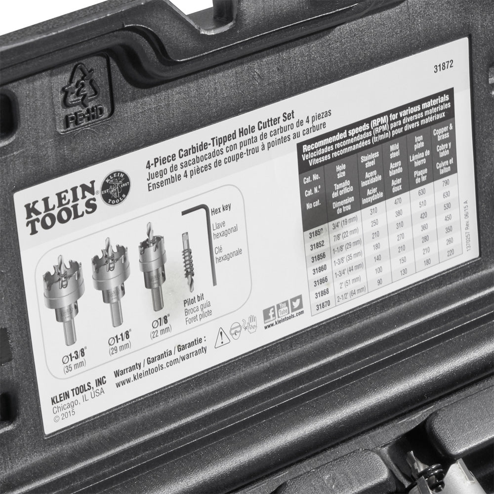 Klein Tools Hole Cutter Kit, Carbide Hole Cutter, 4-Piece