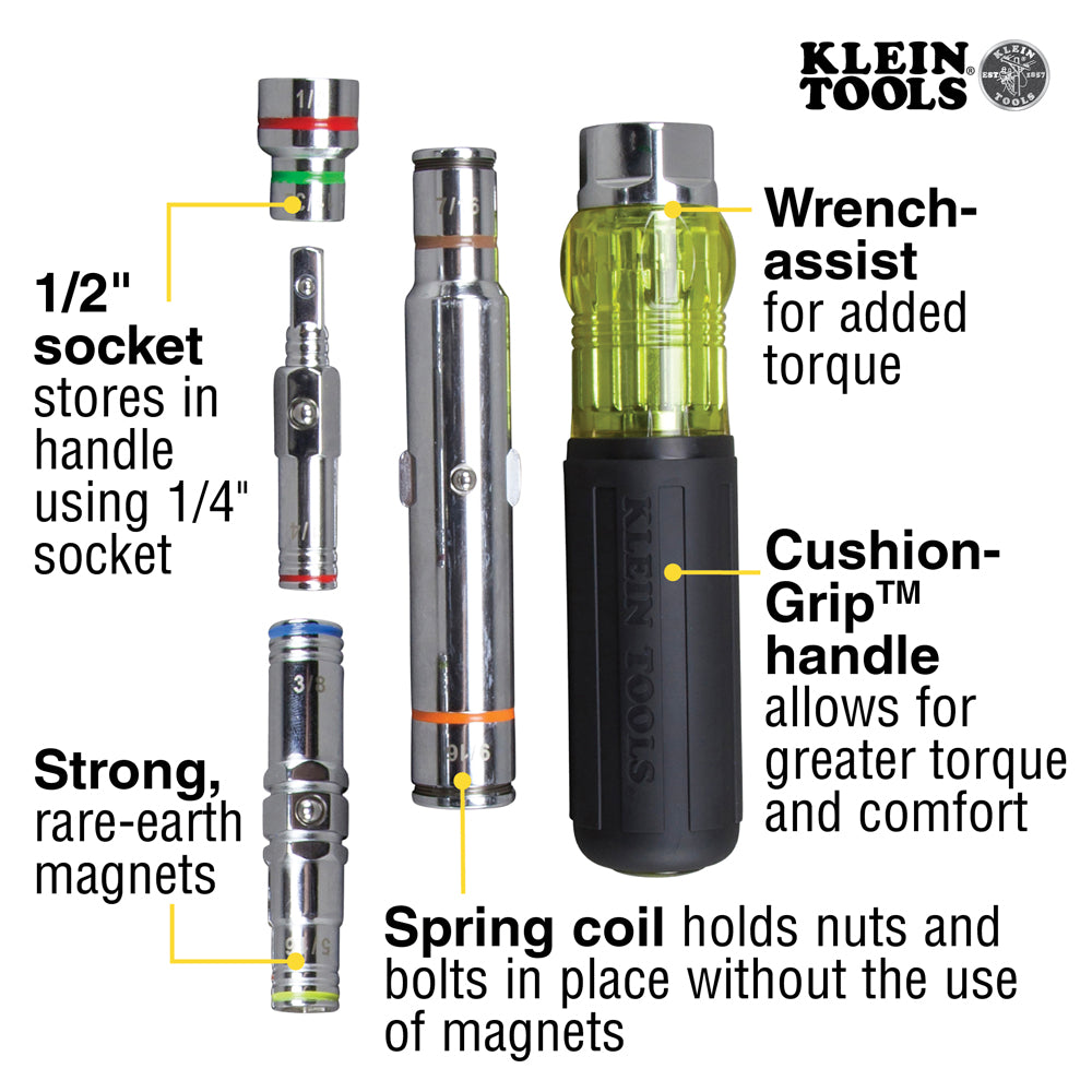 Klein Tools 7-in-1 Multi-Bit Screwdriver / Nut Driver, Magnetic