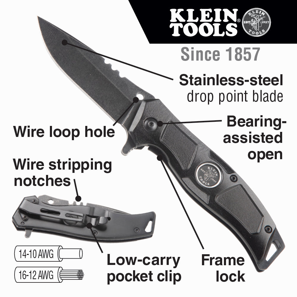 Klein Tools Electricians Bearing-Assisted Open Pocket Knife