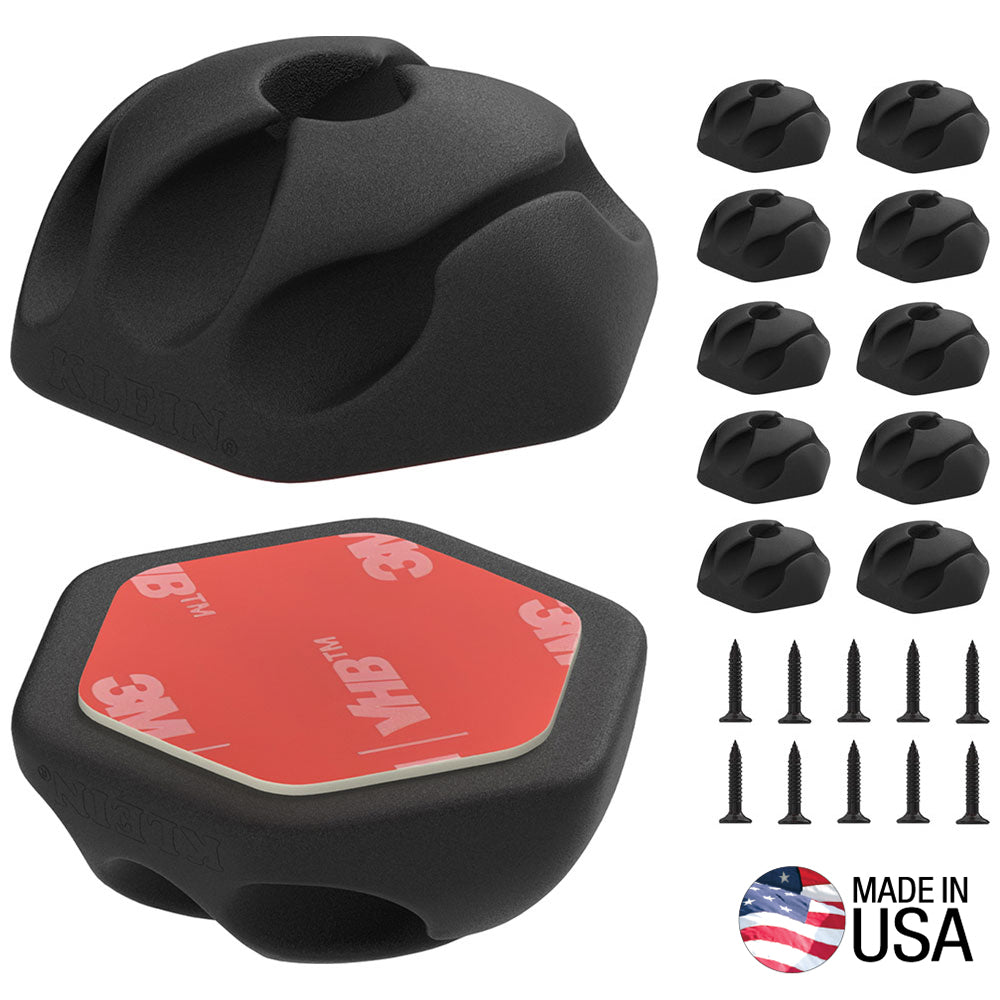 Klein Tools Self-Adhesive Cable Mounting Clips, 3-Slot (10-Pack)