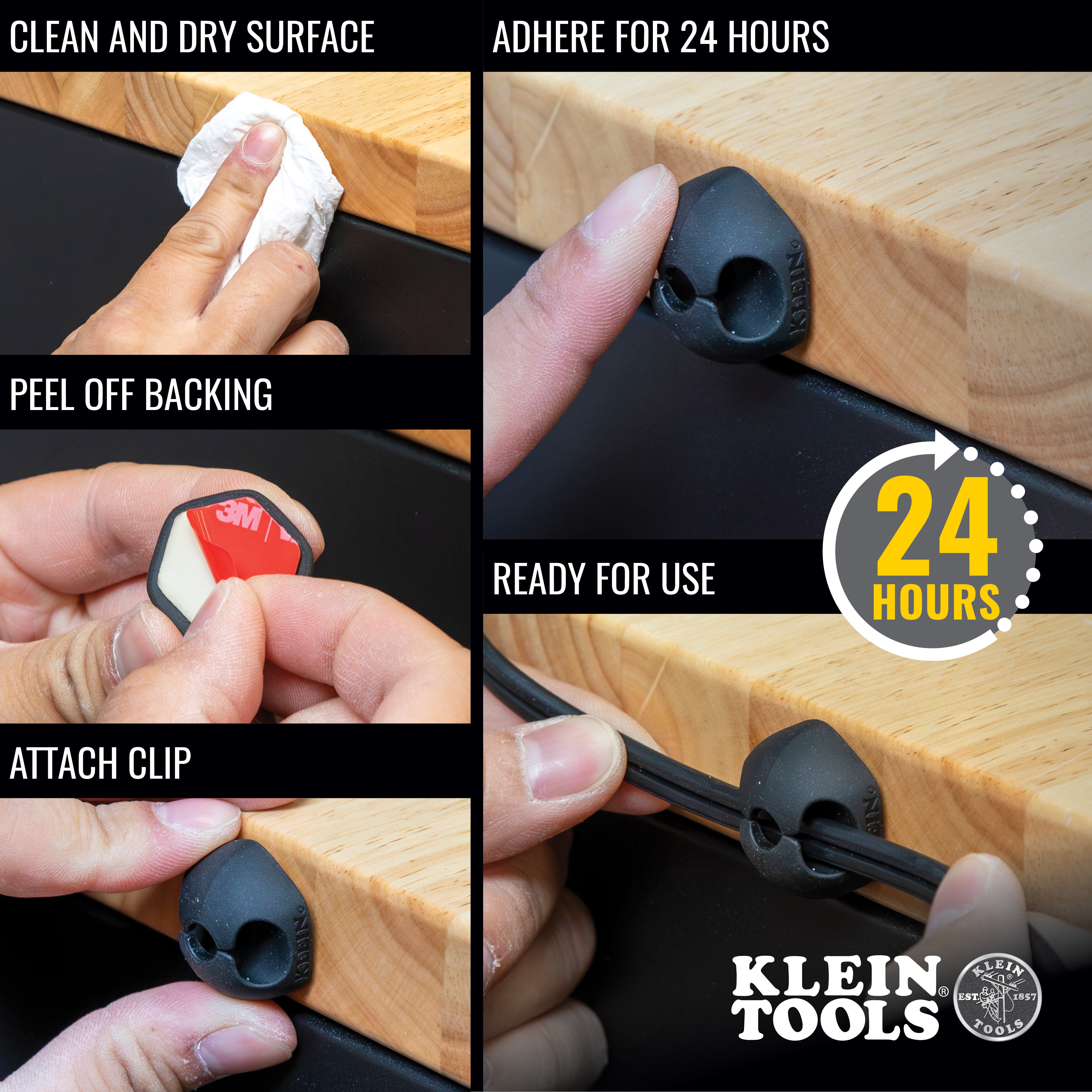 Klein Tools Self-Adhesive Cable Mounting Clips, 3-Slot (10-Pack)