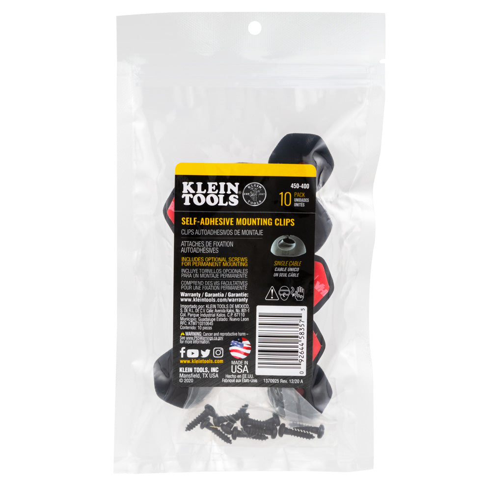 Klein Tools Self-Adhesive Cable Mounting Clips, 3-Slot (10-Pack)