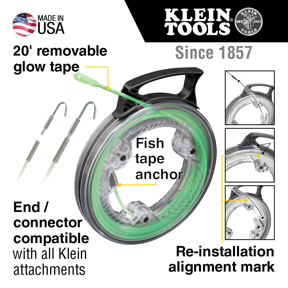 Klein Tools Glow in the Dark Fish Tape, 20-Foot