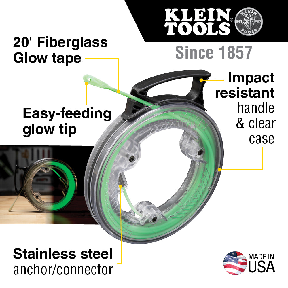 Klein Tools Glow in the Dark Fish Tape, 20-Foot